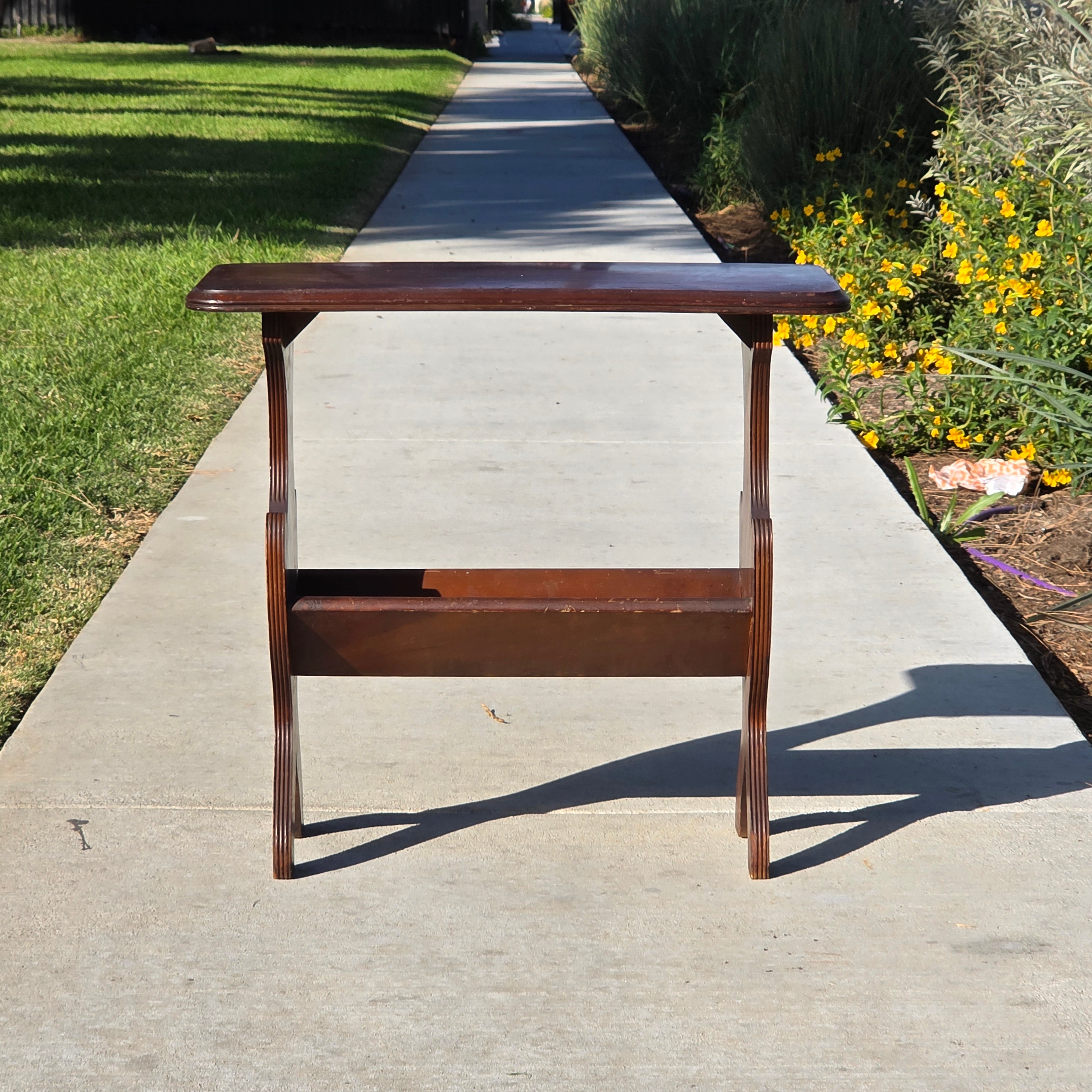 Vintage Wood Magazine Rack Side Table / c. 1930s-40s Library Accent