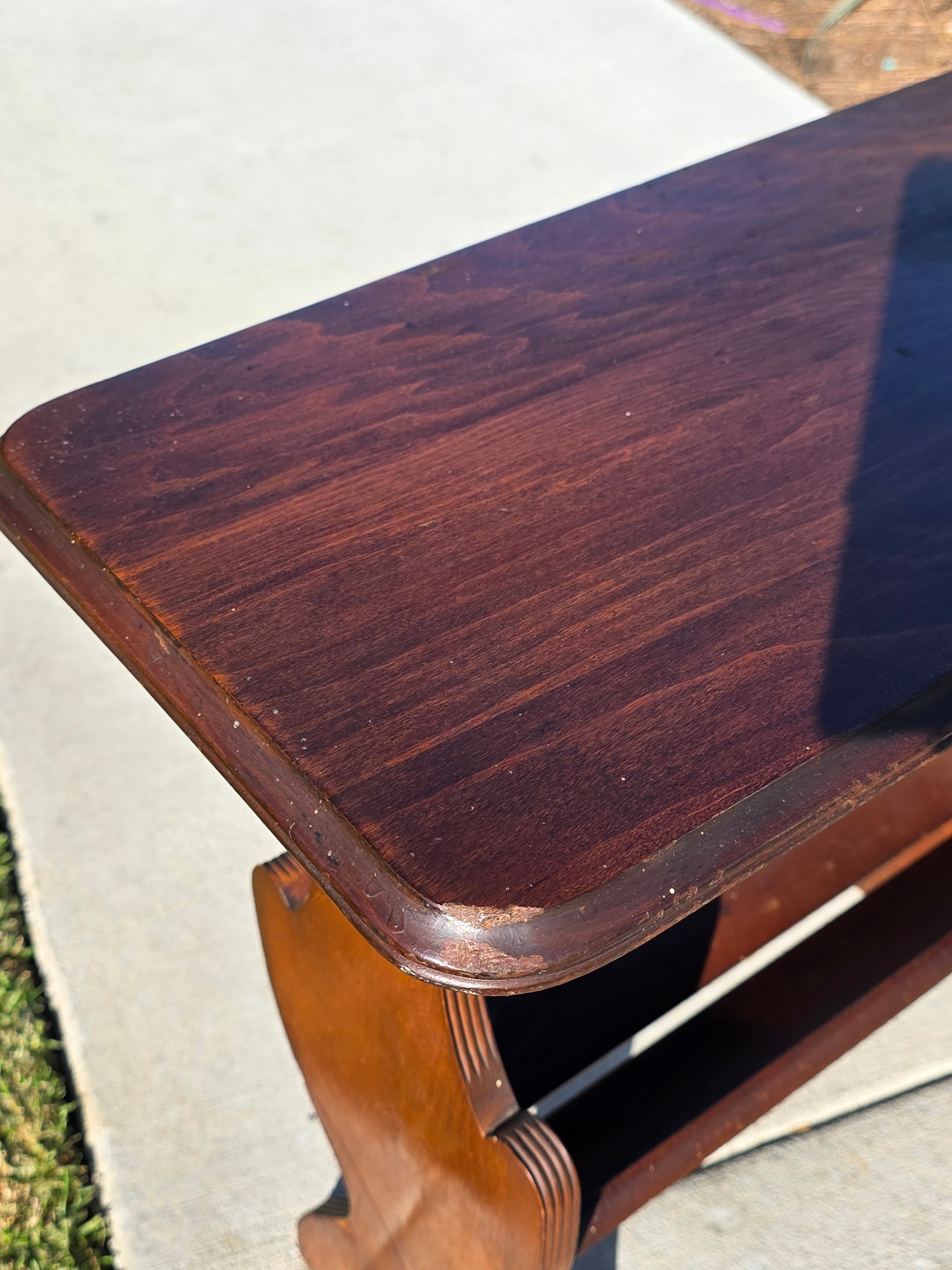 Vintage Wood Magazine Rack Side Table / c. 1930s-40s Library Accent