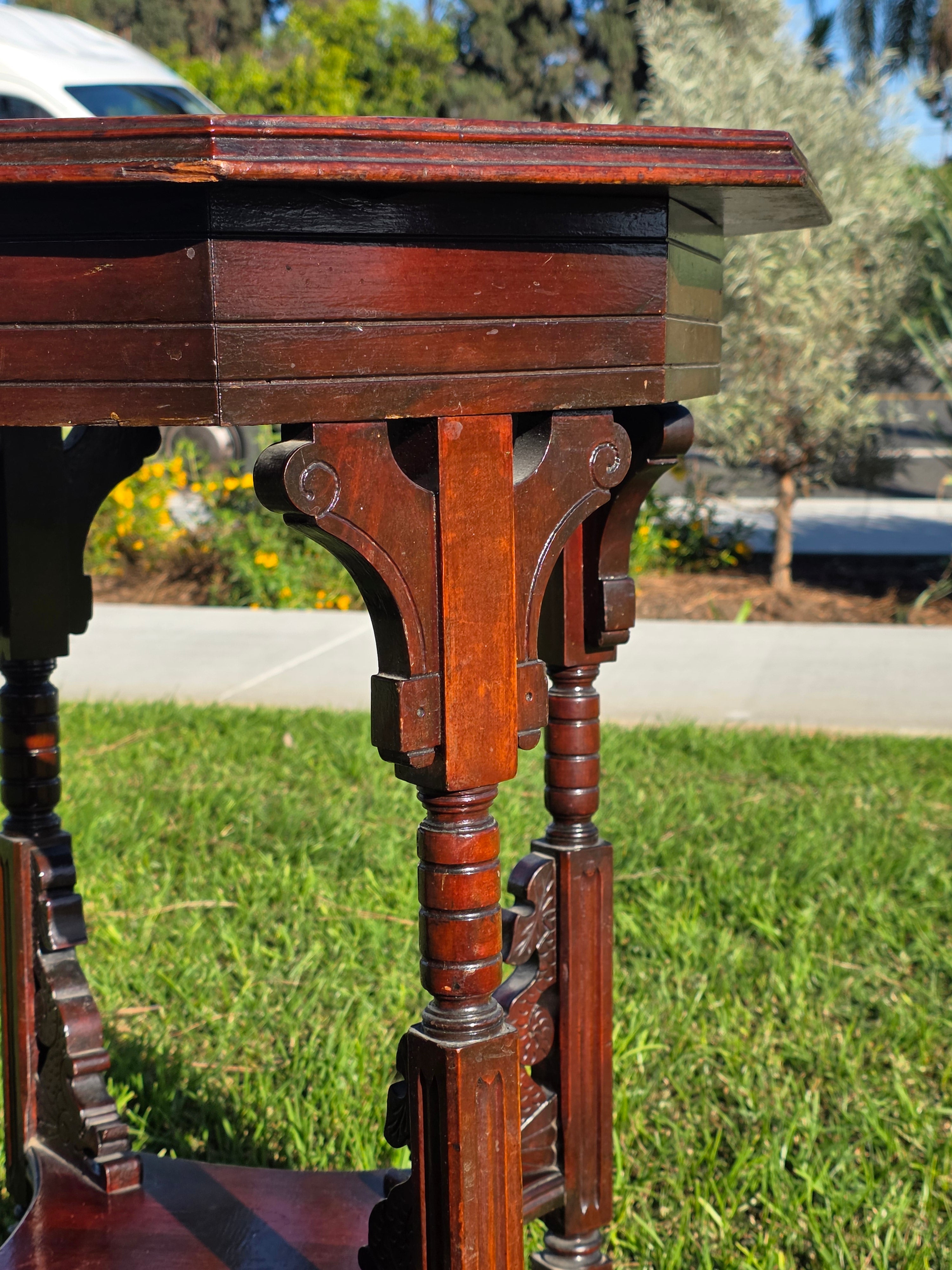 Late Victorian Chinoiserie Octagonal Parlour Table Carved Dragon Motifs (As-Is)