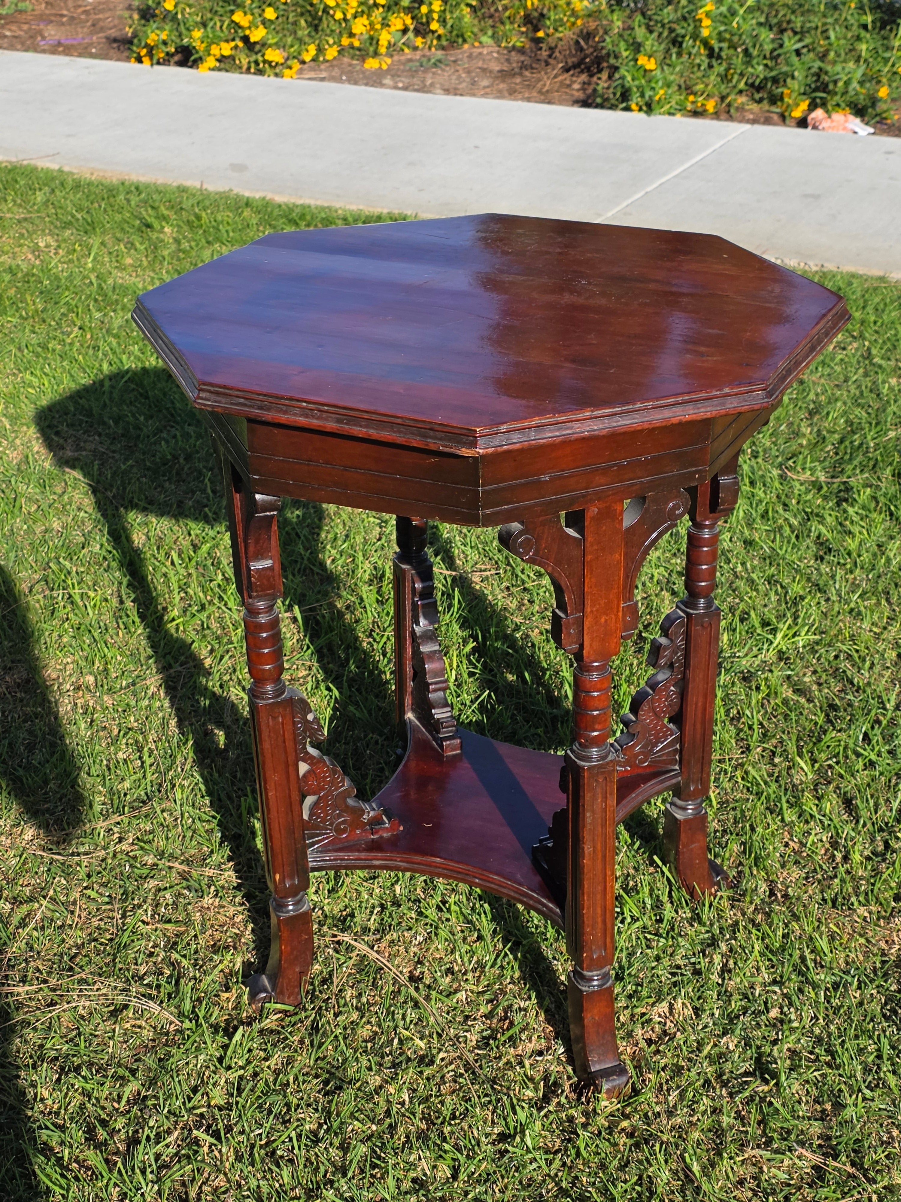 Late Victorian Chinoiserie Octagonal Parlour Table Carved Dragon Motifs (As-Is)