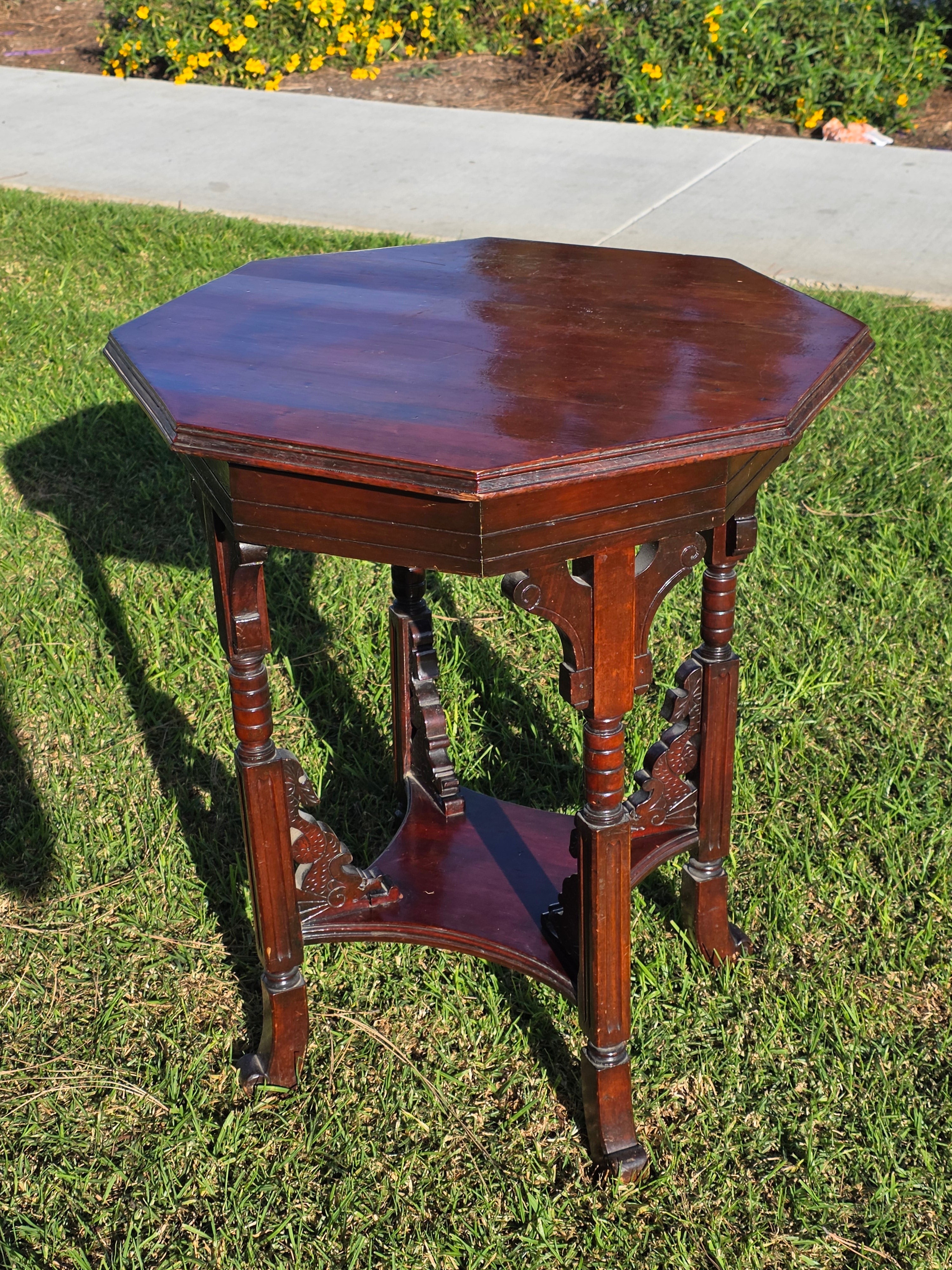 Late Victorian Chinoiserie Octagonal Parlour Table Carved Dragon Motifs (As-Is)