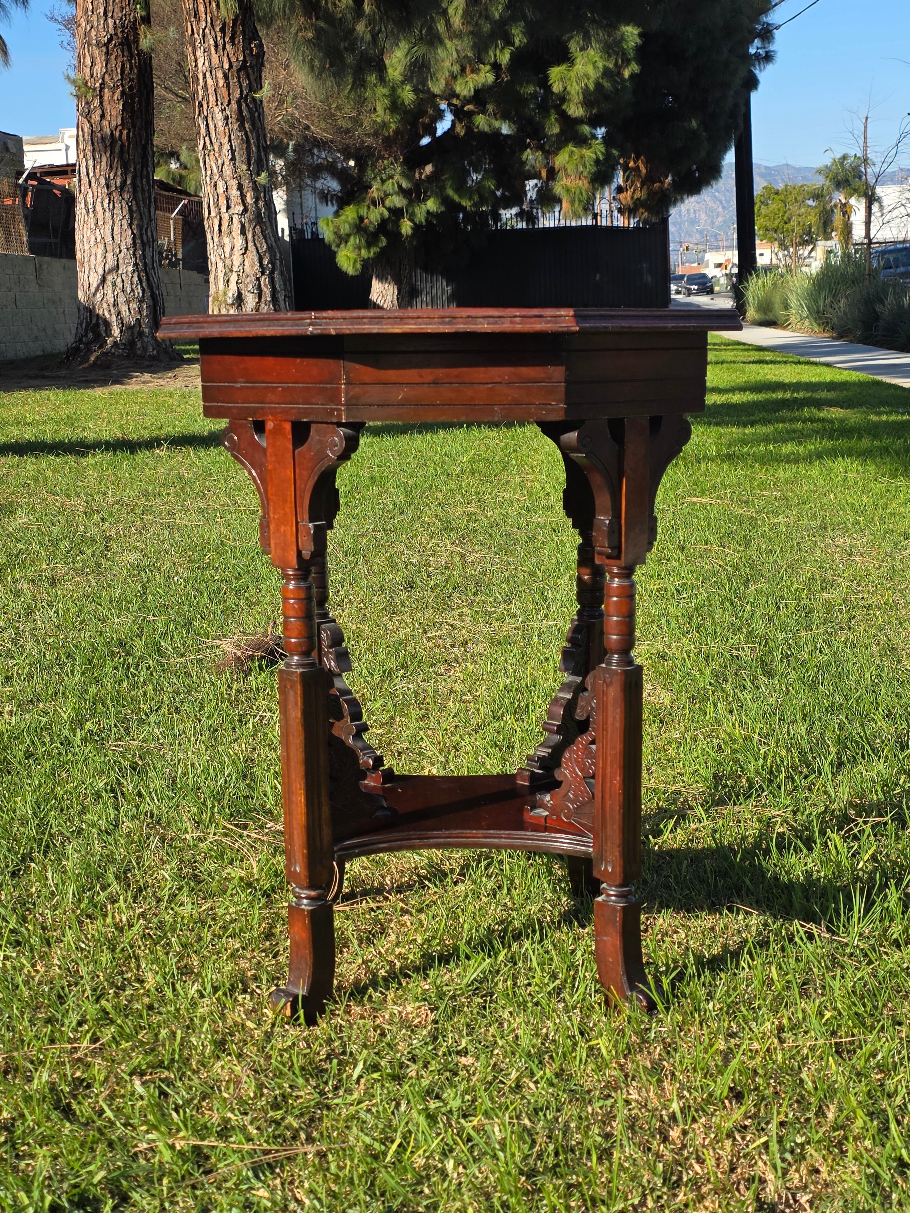 Late Victorian Chinoiserie Octagonal Parlour Table Carved Dragon Motifs (As-Is)