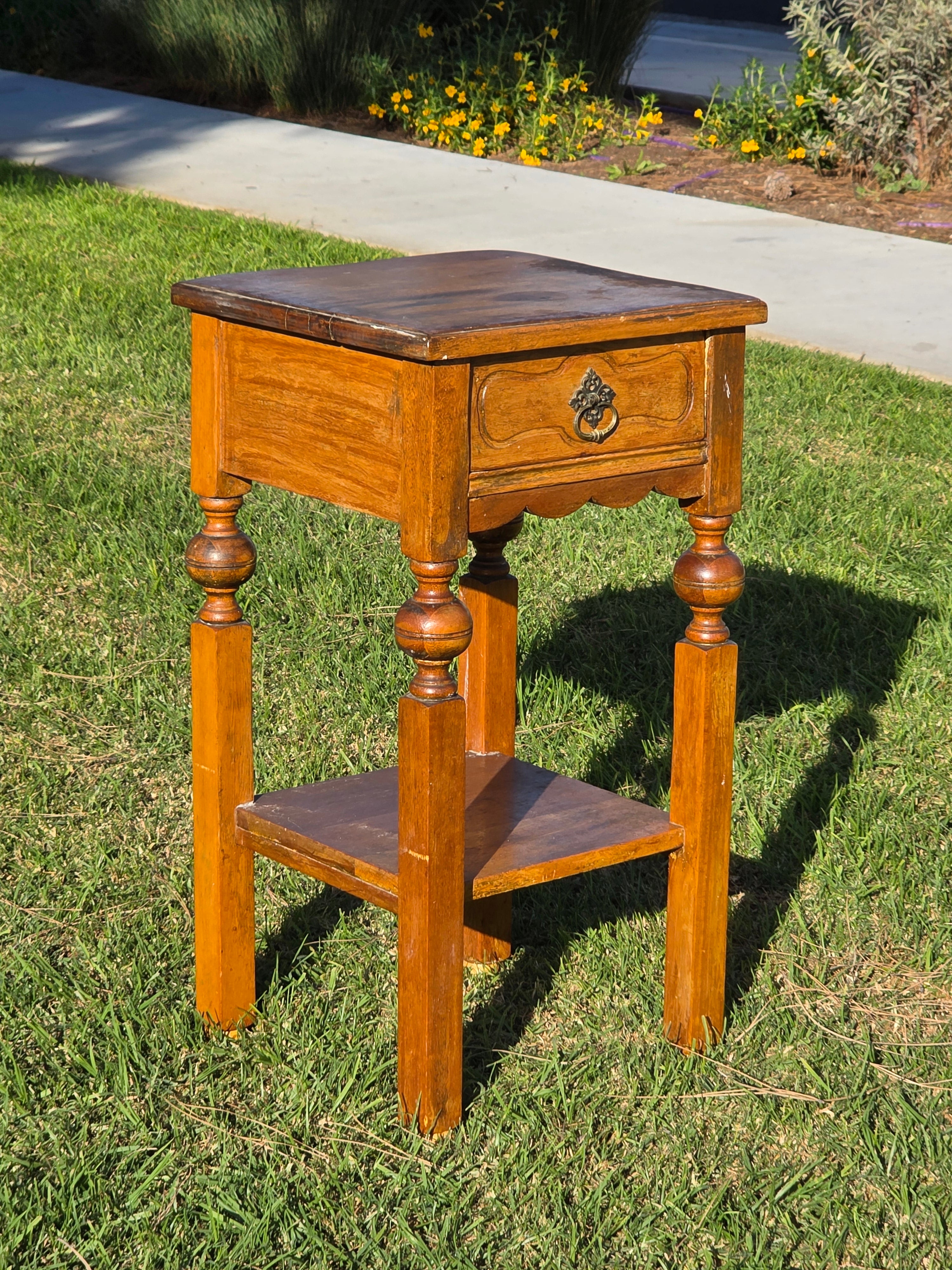 Antique Primitive Nightstand / c. 1890-1900 Handmade Tall Side Table 30"H