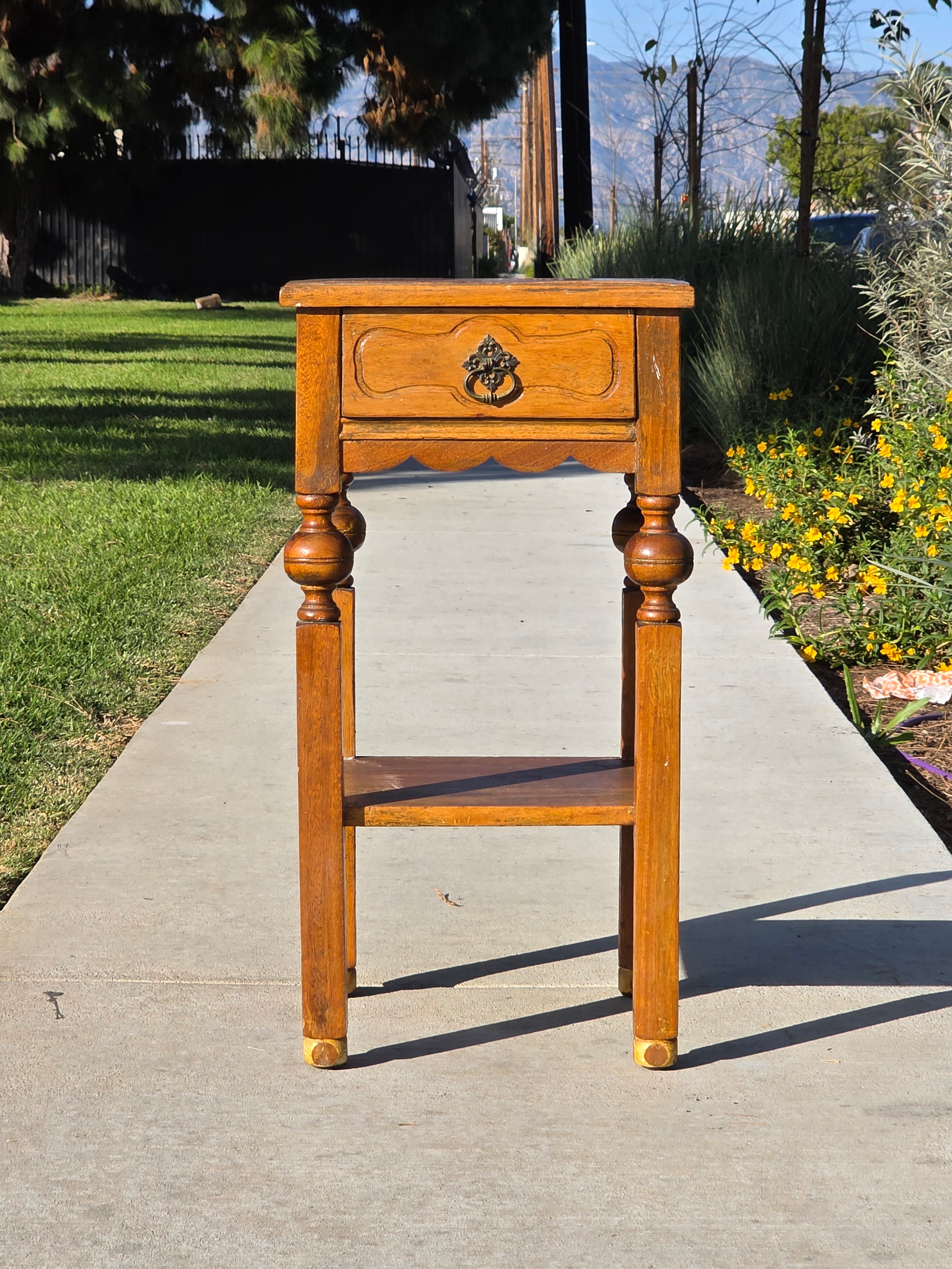 Antique Primitive Nightstand / c. 1890-1900 Handmade Tall Side Table 30"H