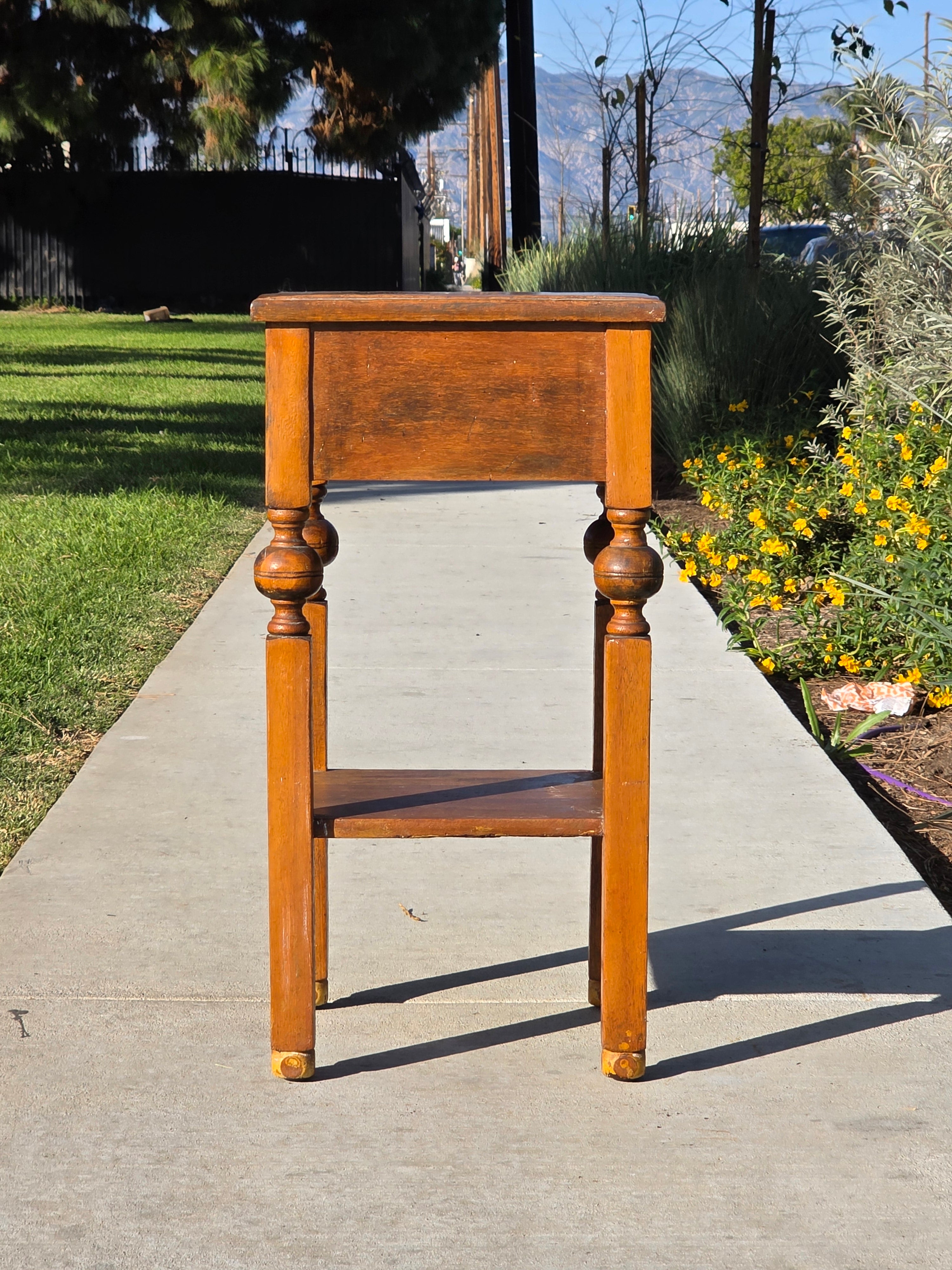 Antique Primitive Nightstand / c. 1890-1900 Handmade Tall Side Table 30"H