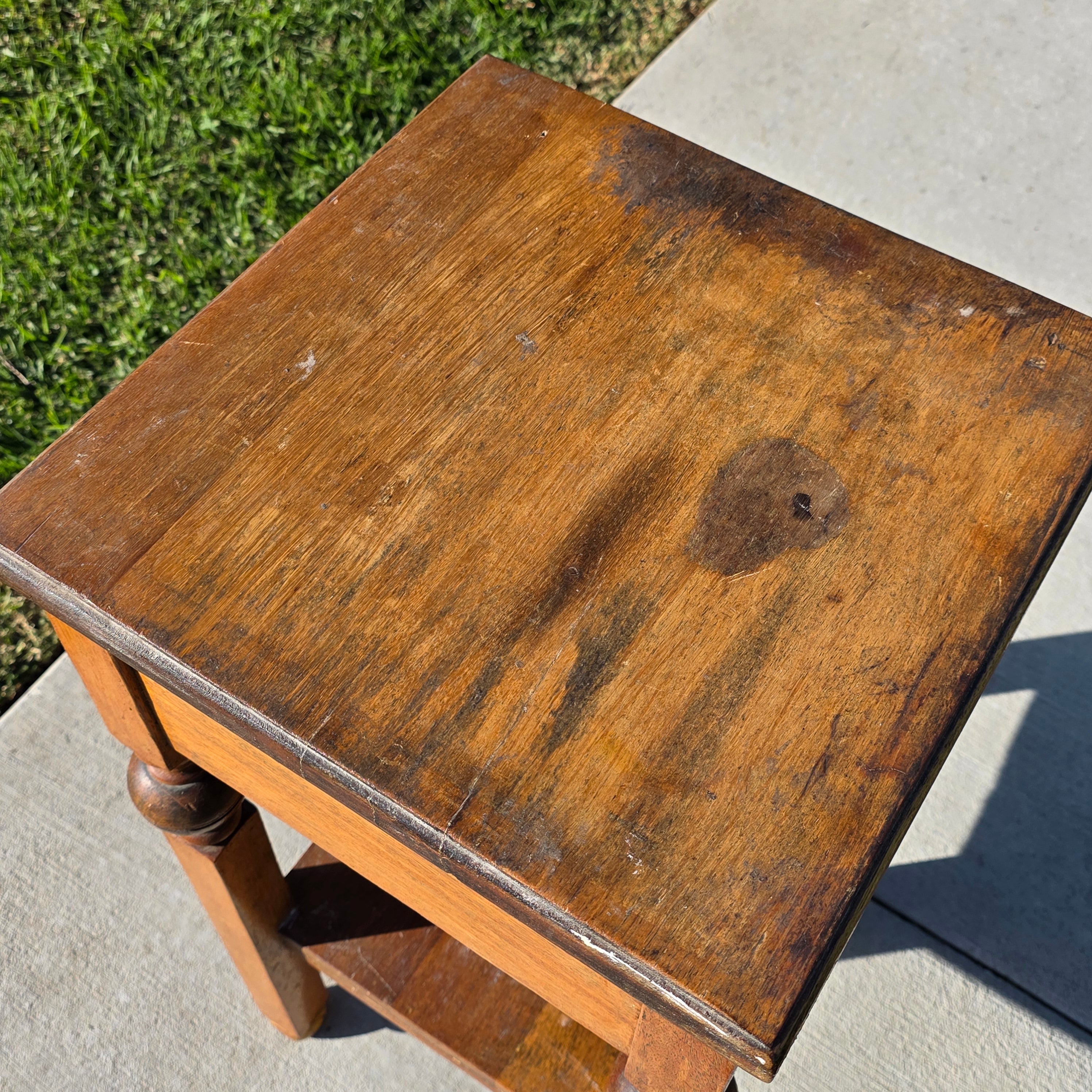 Antique Primitive Nightstand / c. 1890-1900 Handmade Tall Side Table 30"H