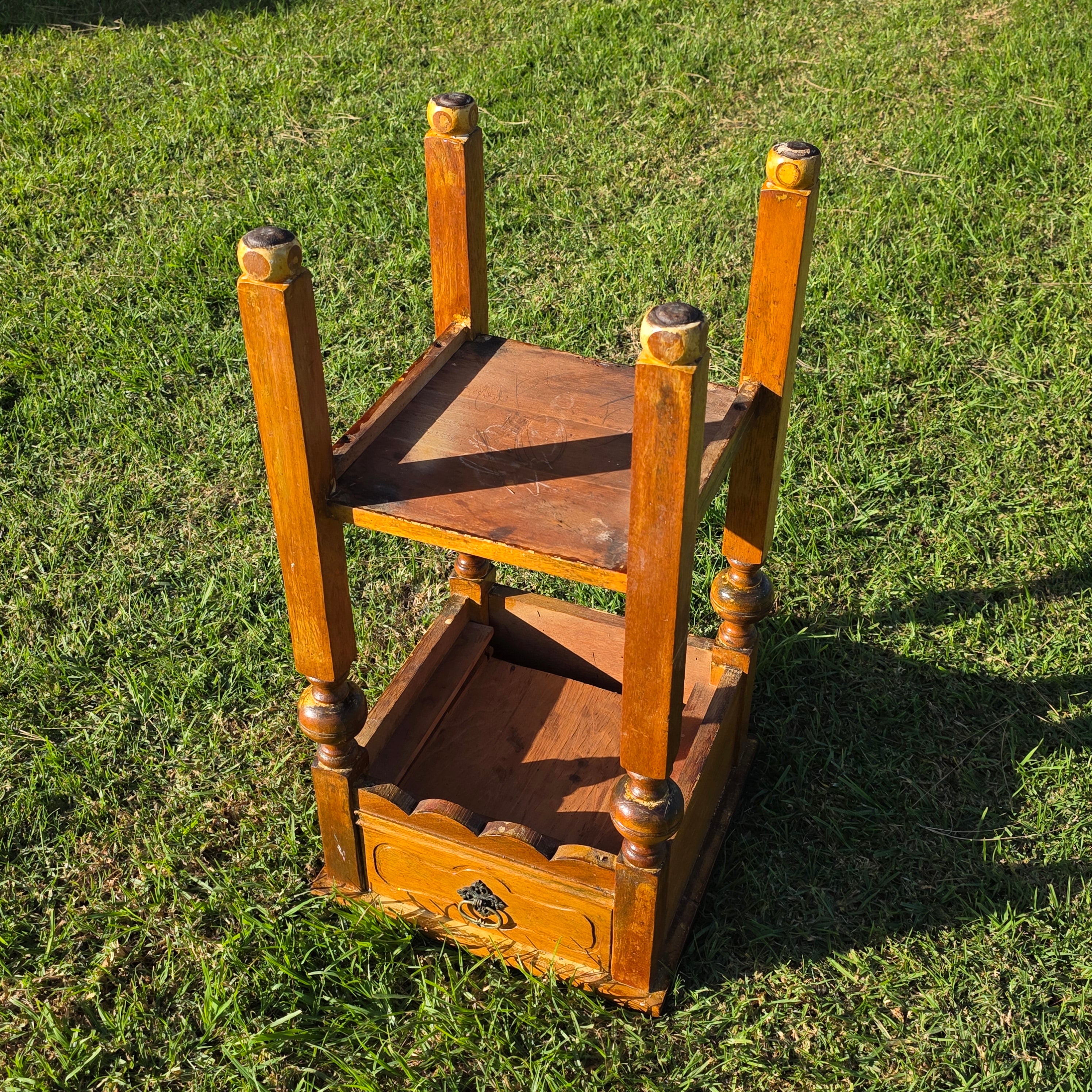 Antique Primitive Nightstand / c. 1890-1900 Handmade Tall Side Table 30"H