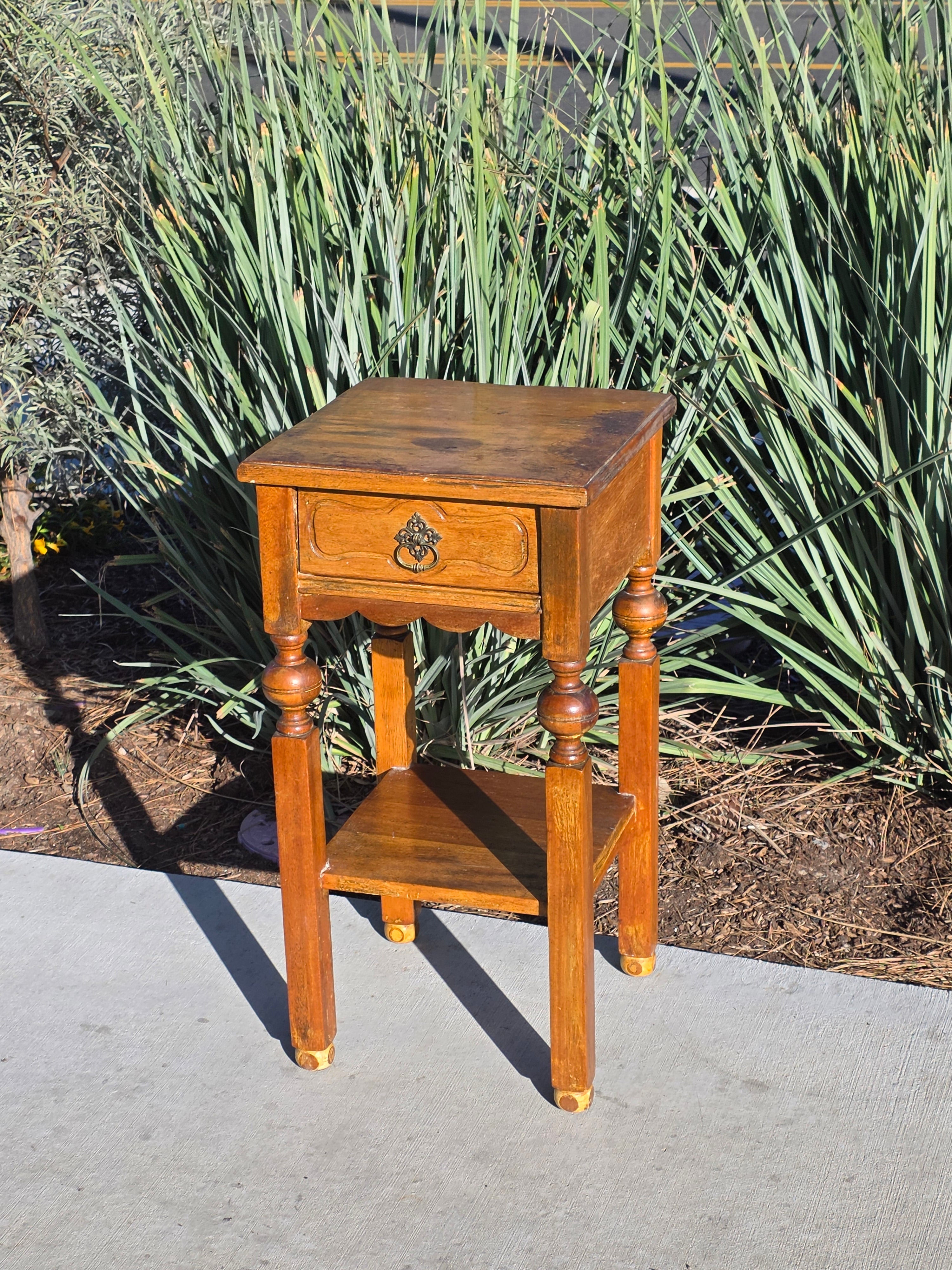 Antique Primitive Nightstand / c. 1890-1900 Handmade Tall Side Table 30"H