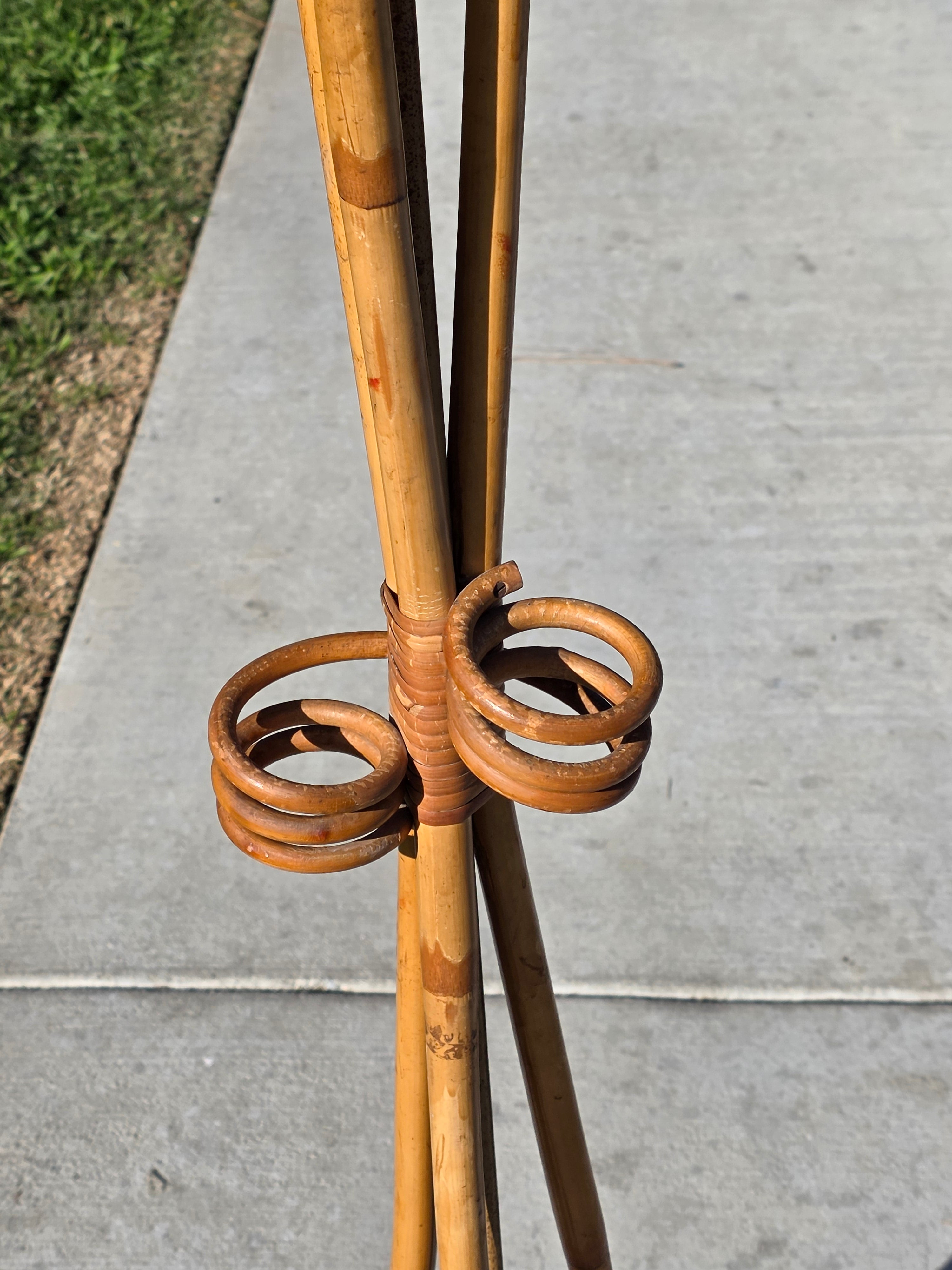 Vintage Mid-Century Modern Bamboo & Rattan Tripod Floor Lamp (1950s-60s)
