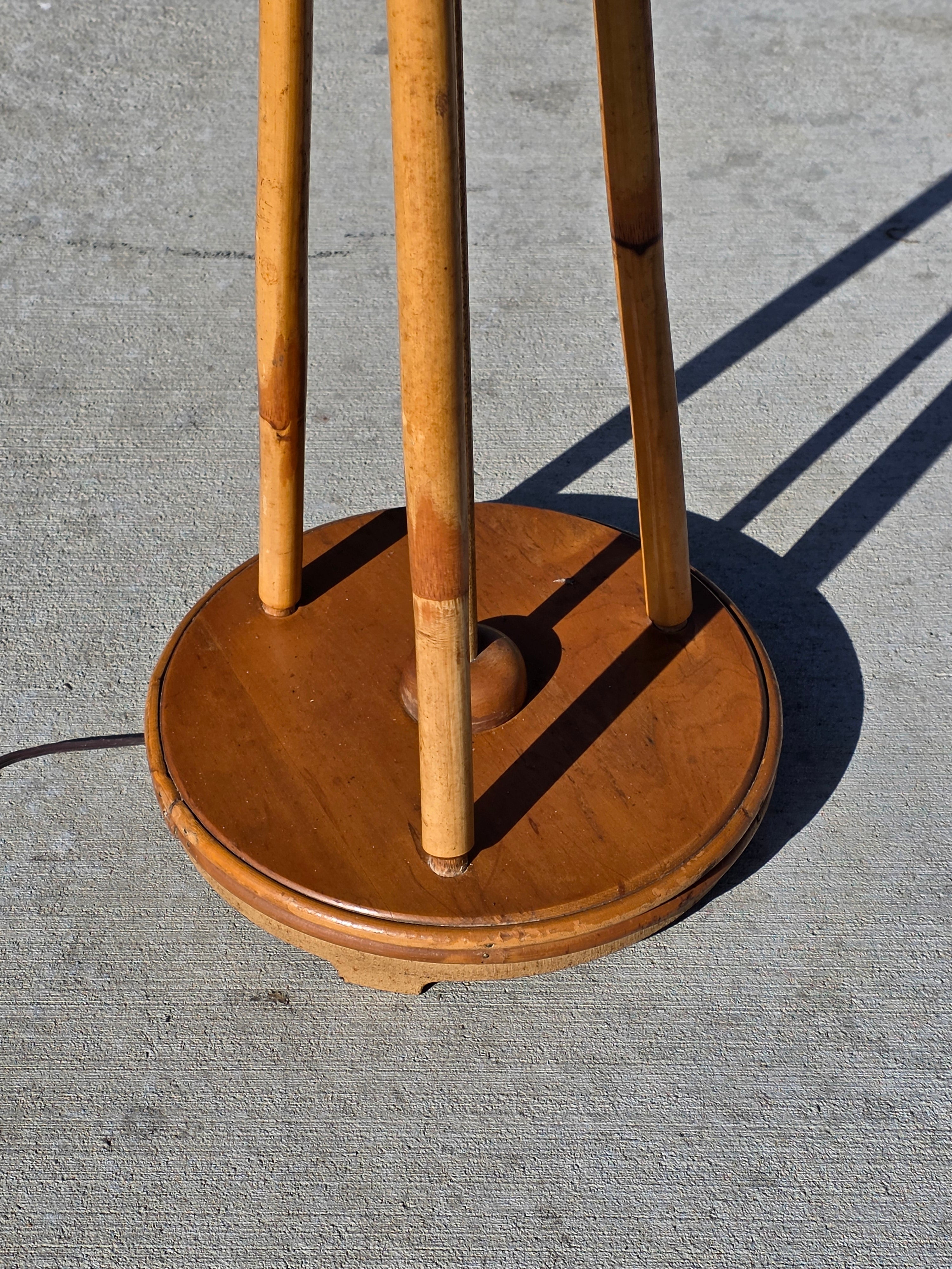 Vintage Mid-Century Modern Bamboo & Rattan Tripod Floor Lamp (1950s-60s)
