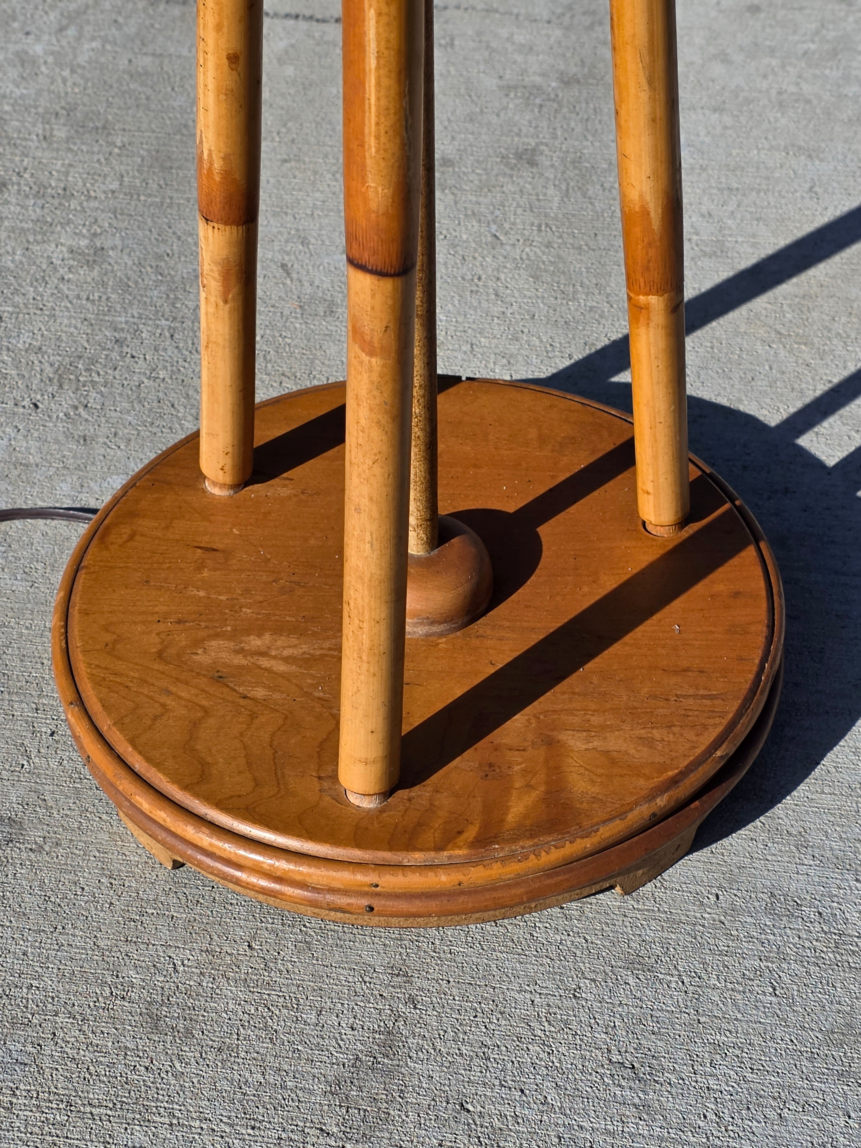Vintage Mid-Century Modern Bamboo & Rattan Tripod Floor Lamp (1950s-60s)