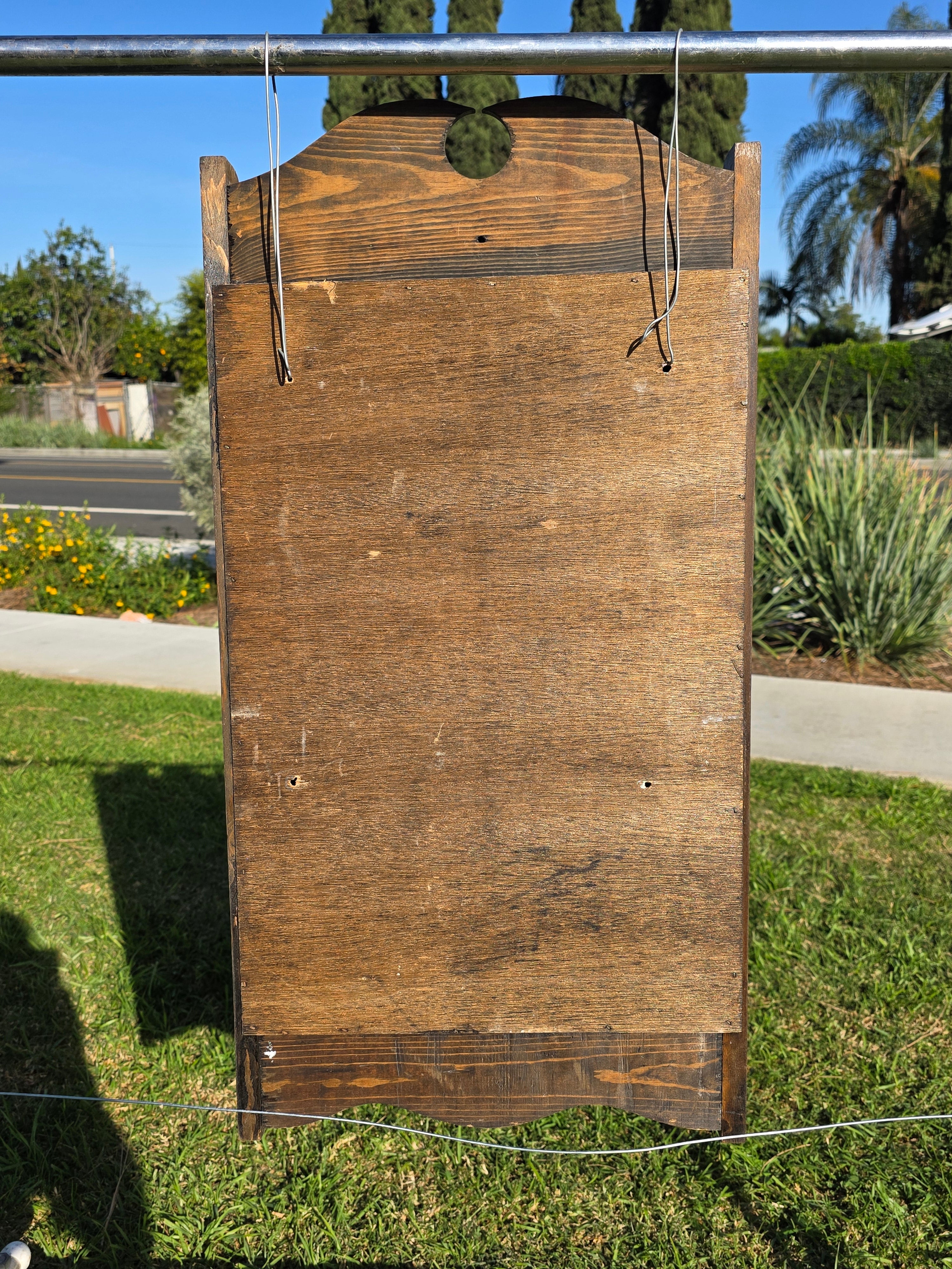 Vintage Mexican Rustic Pine Medicine Cabinet w/ Hand-Carved Leaf Detail