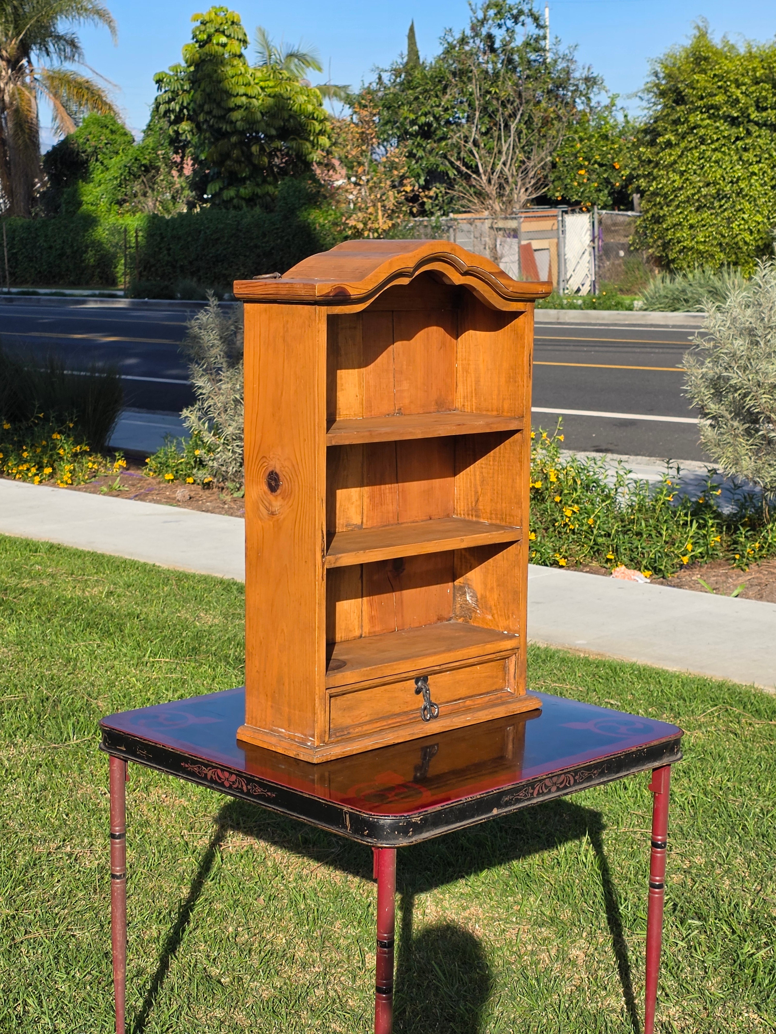 Vintage Mexican Pine Bookcase / 4-Tier Wall Mounted Display Shelf w/ Drawer 32"H