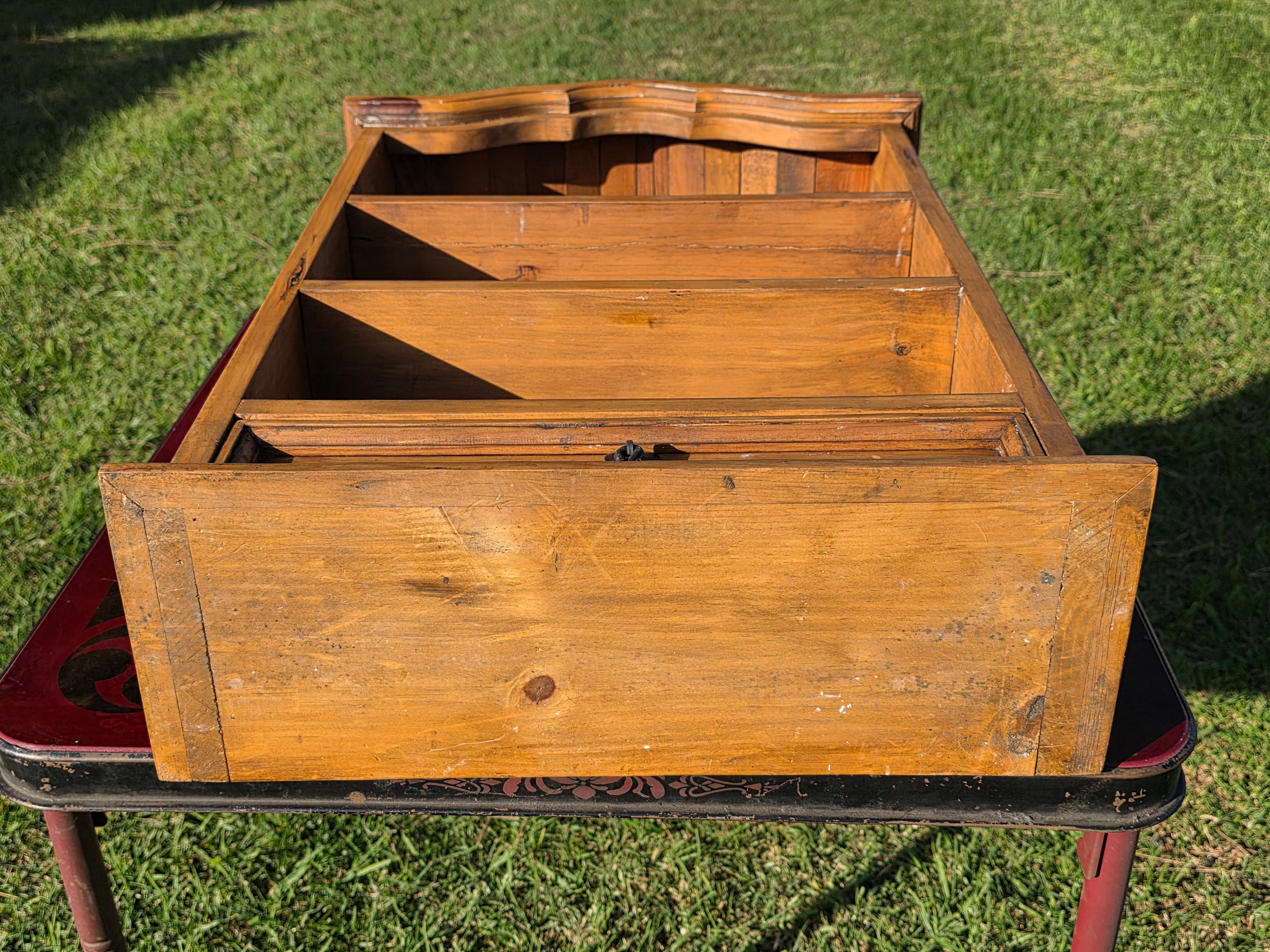 Vintage Mexican Pine Bookcase / 4-Tier Wall Mounted Display Shelf w/ Drawer 32"H