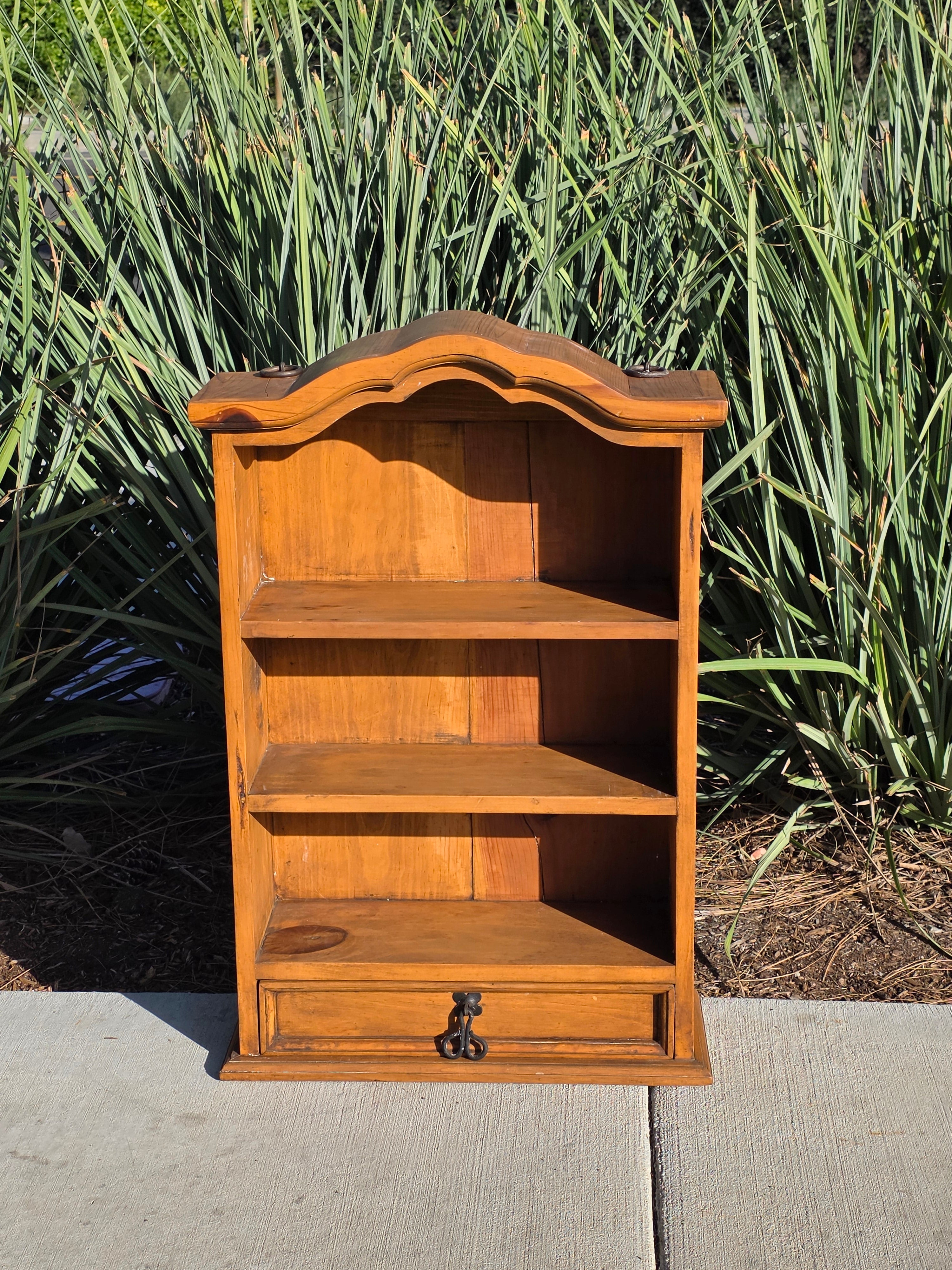 Vintage Mexican Pine Bookcase / 4-Tier Wall Mounted Display Shelf w/ Drawer 32"H
