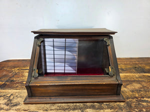 Antique Country Store Wood Countertop Showcase w/ Frosted Glass Jewelry Display