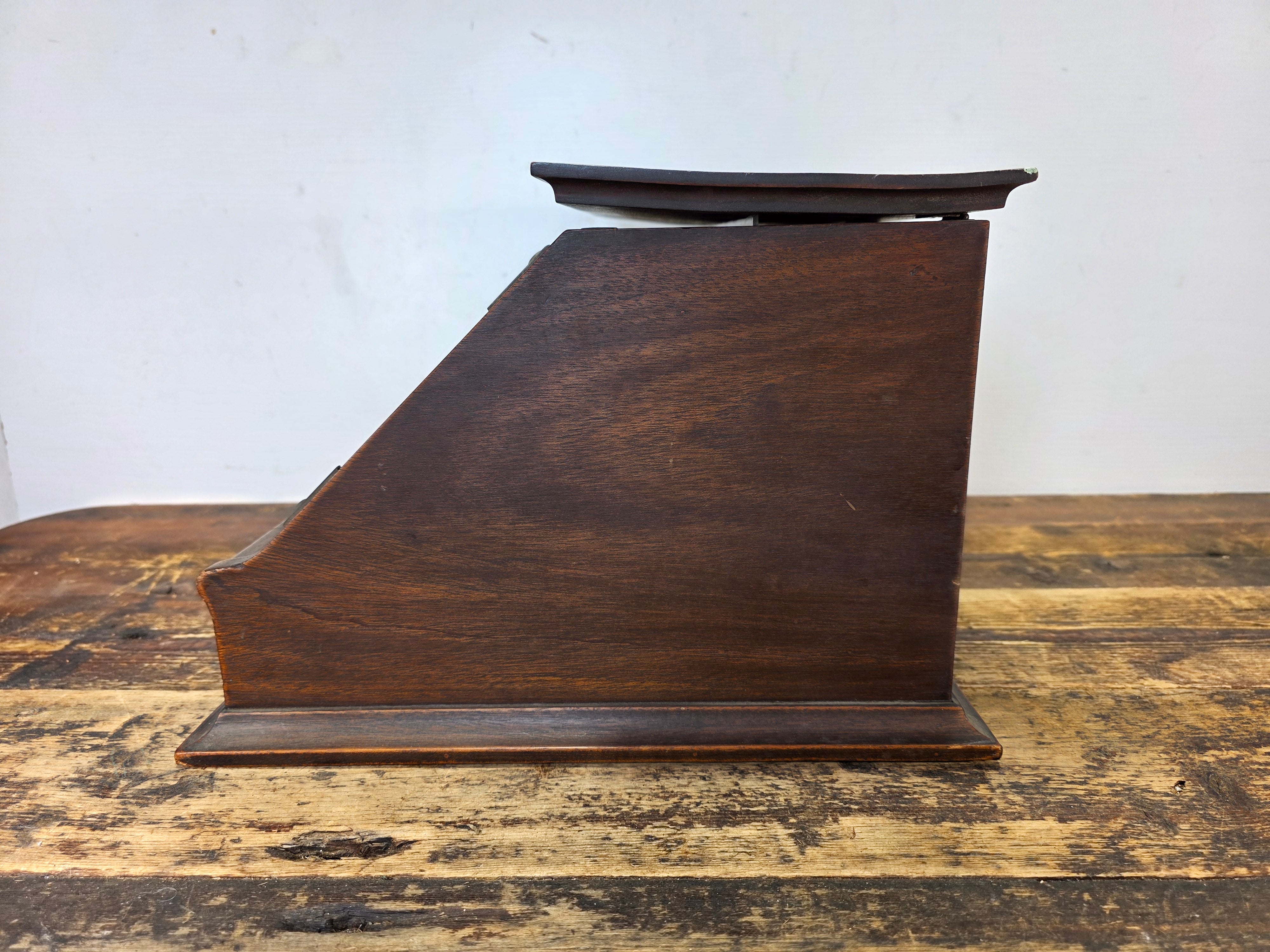 Antique Country Store Wood Countertop Showcase w/ Frosted Glass Jewelry Display