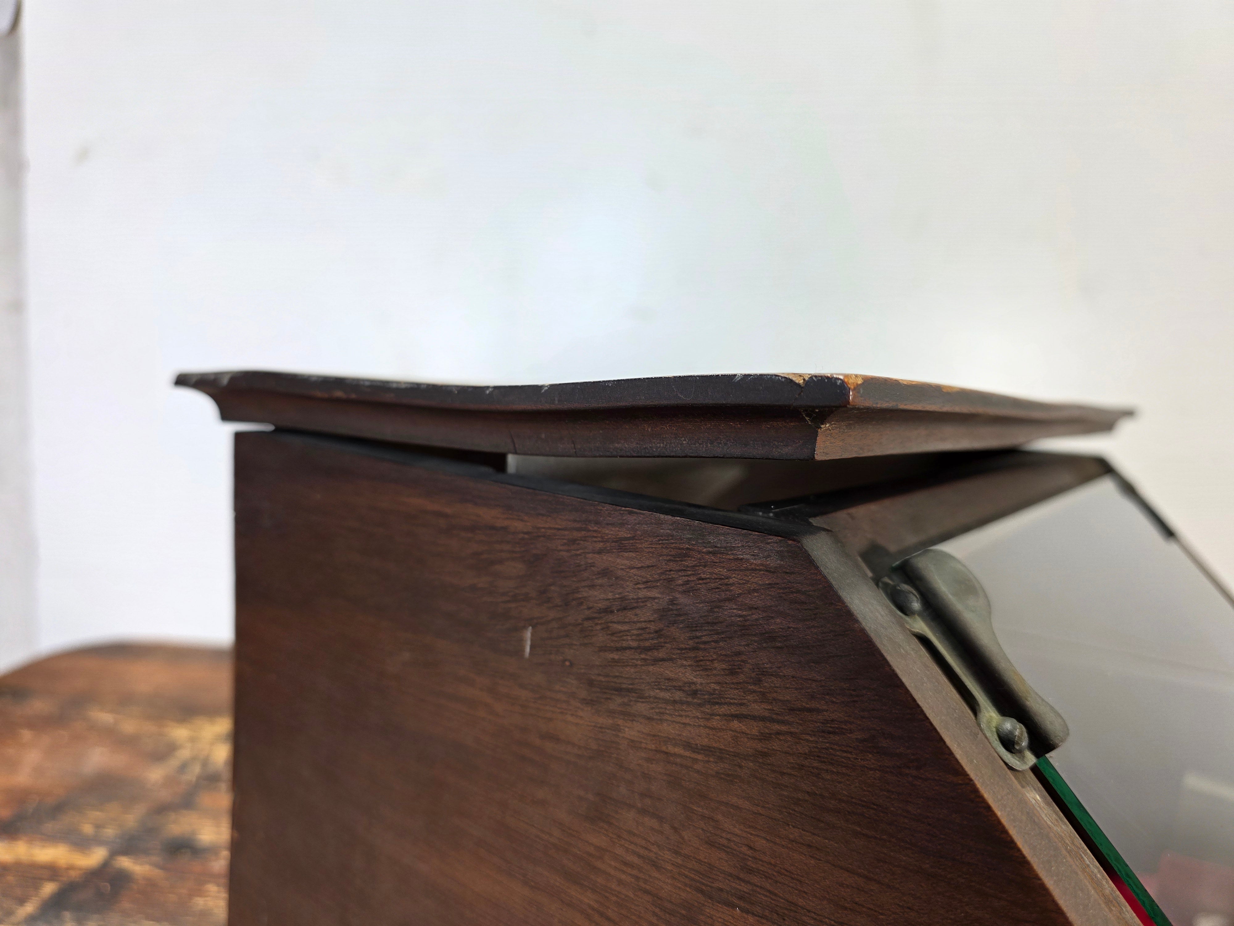 Antique Country Store Wood Countertop Showcase w/ Frosted Glass Jewelry Display