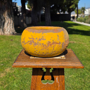 Vintage Spherical Yellow Terracotta Planter - Rustic Round Garden Pot 8.5"Dia