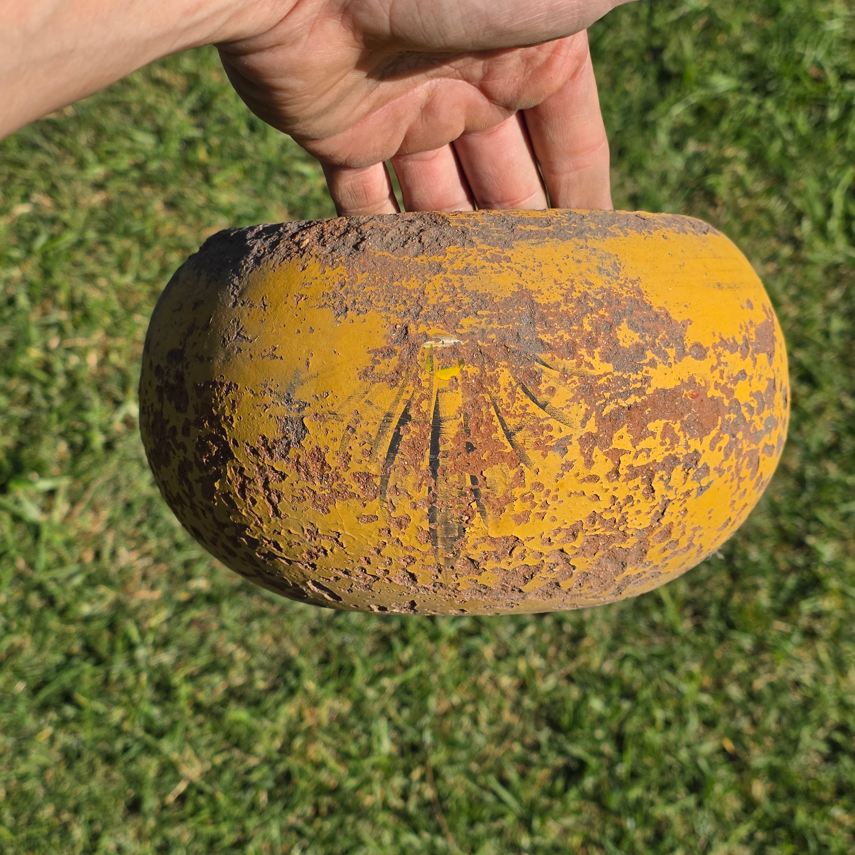 Vintage Spherical Yellow Terracotta Planter - Rustic Round Garden Pot 8.5"Dia