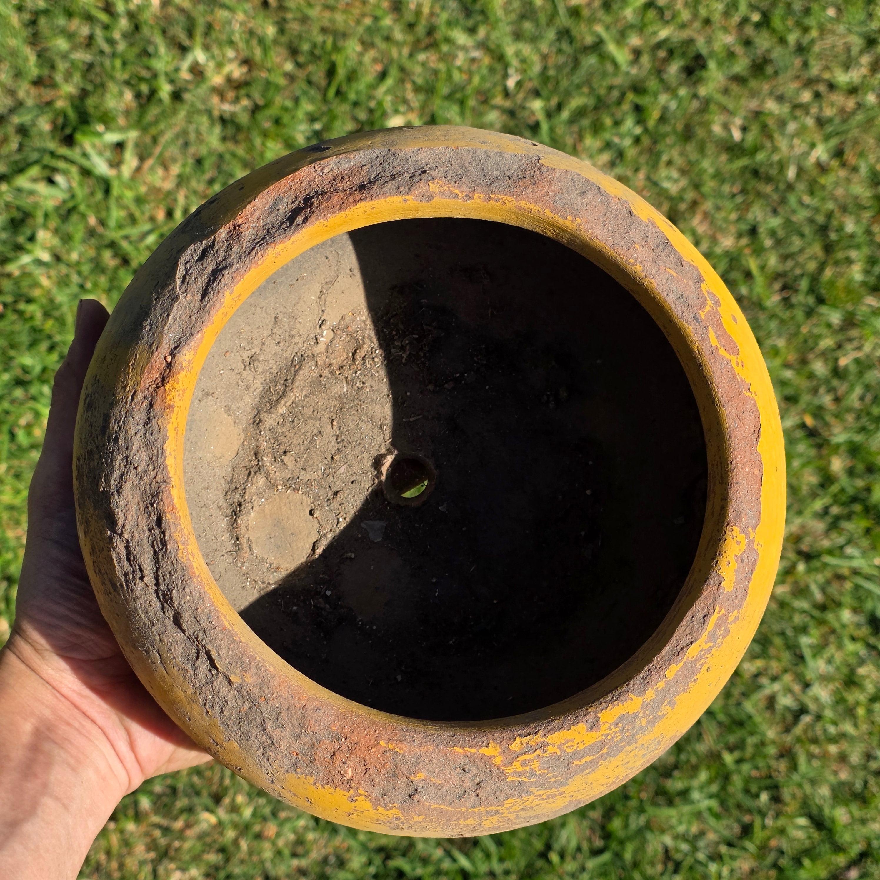 Vintage Spherical Yellow Terracotta Planter - Rustic Round Garden Pot 8.5"Dia
