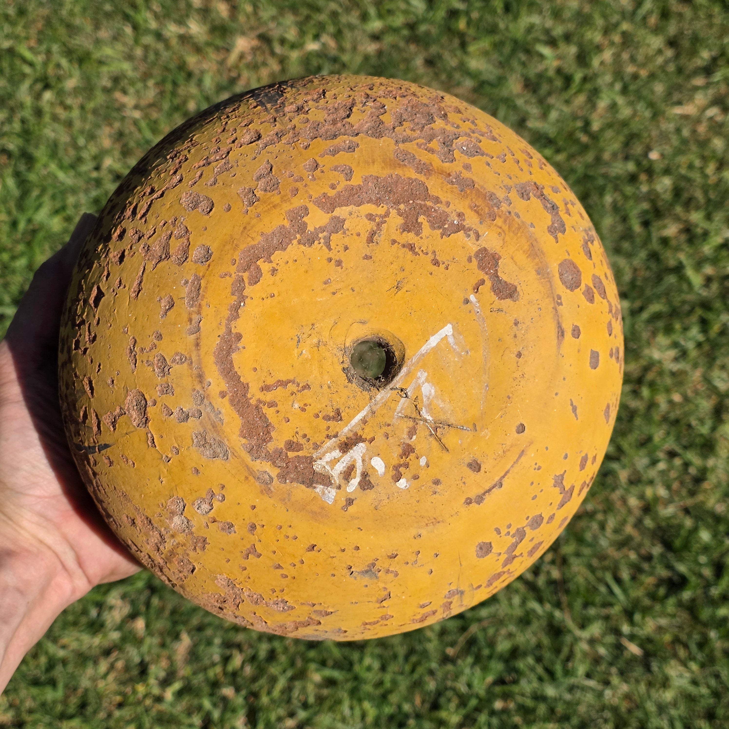 Vintage Spherical Yellow Terracotta Planter - Rustic Round Garden Pot 8.5"Dia