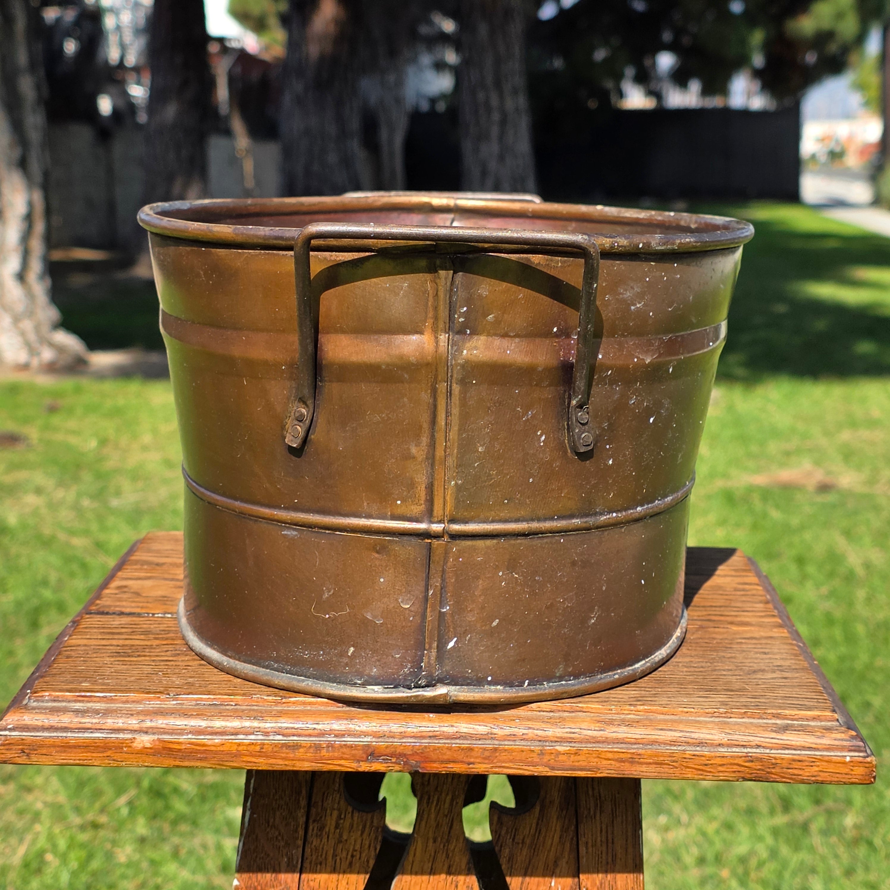 Vintage Style Copper-Finished Oval Metal Basket with Handles - Made in India