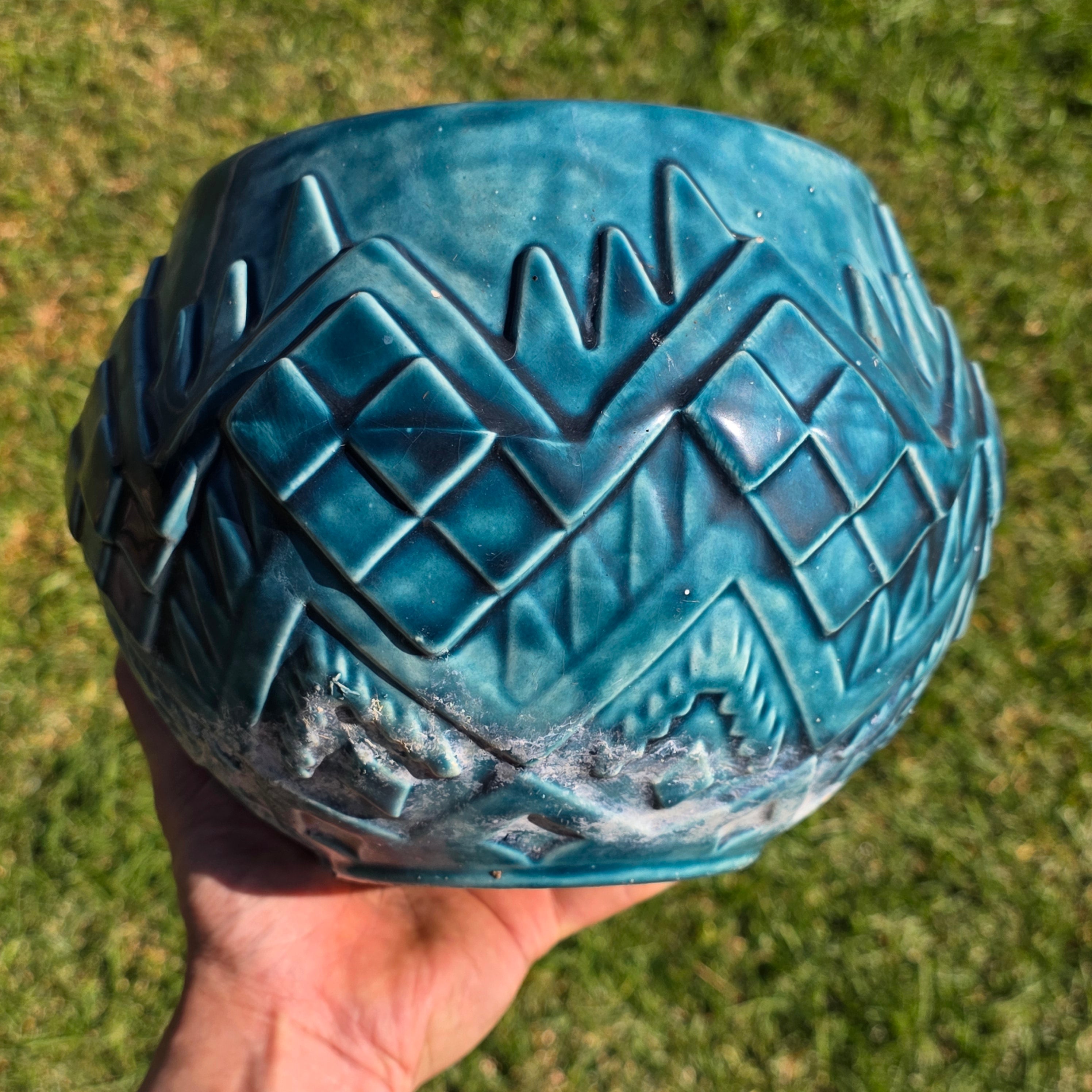 9" Atlantic Mold Style Southwestern Ceramic Planter - Vibrant Emerald Turquoise