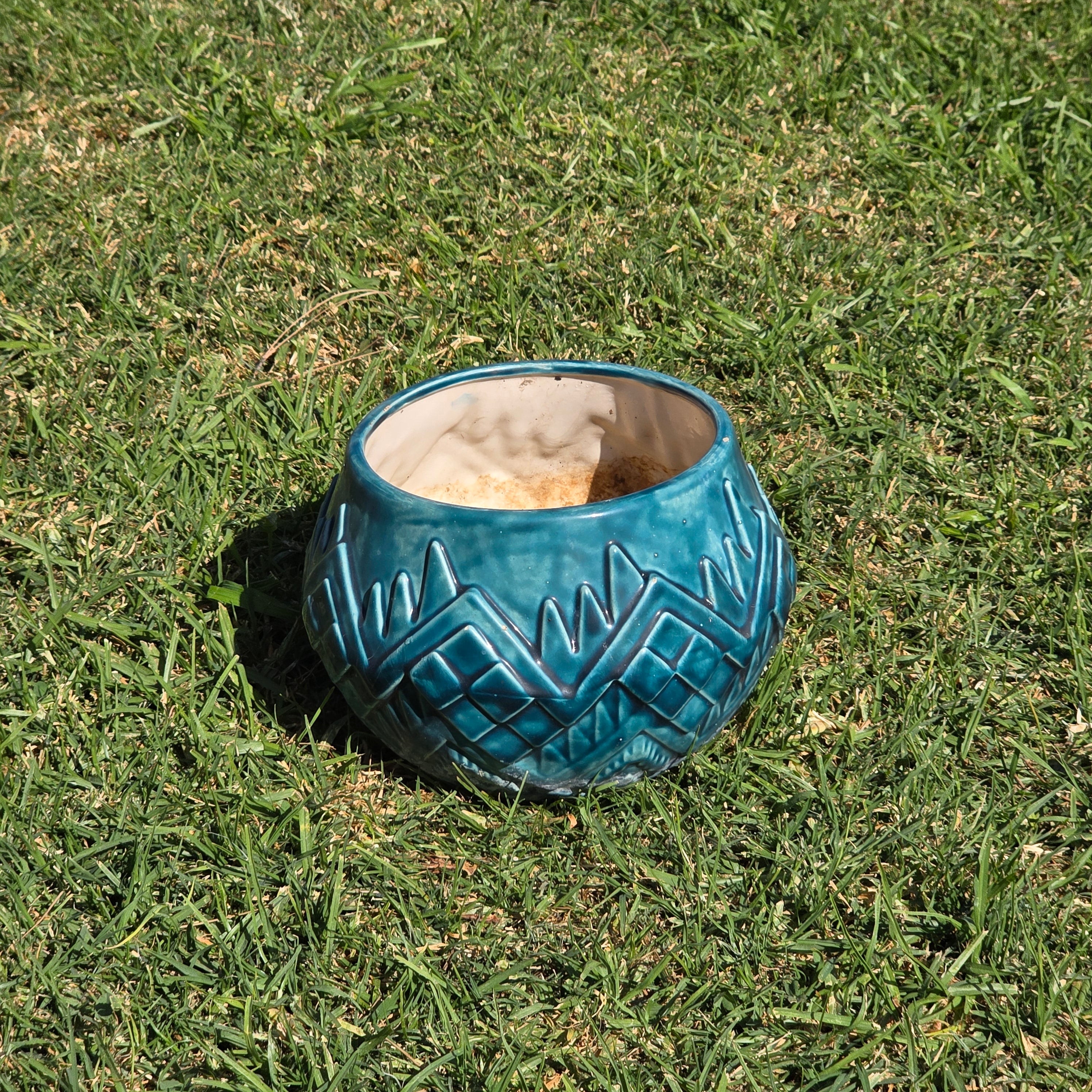 9" Atlantic Mold Style Southwestern Ceramic Planter - Vibrant Emerald Turquoise
