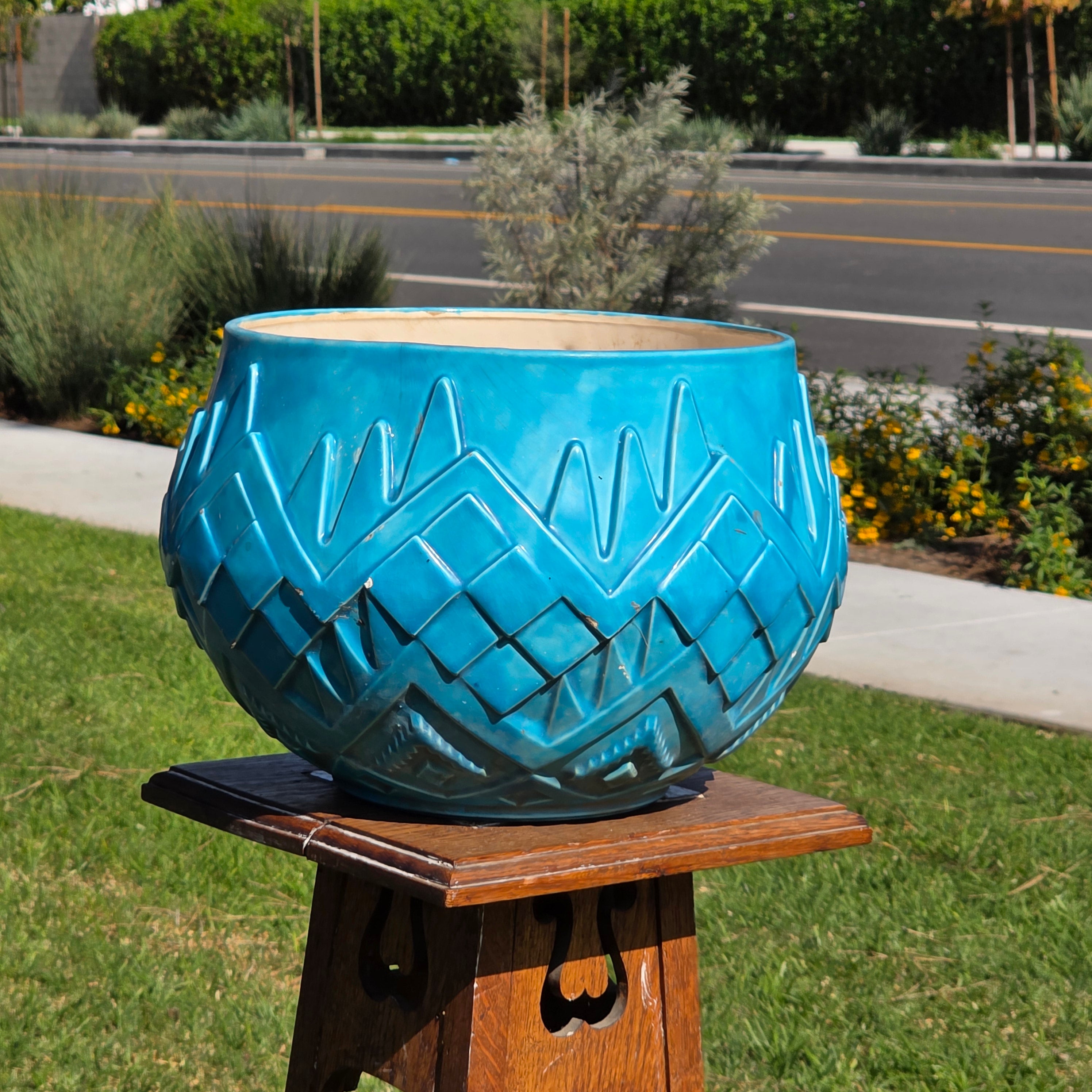 Oversized 14" Atlantic Mold Southwestern Ceramic Planter - Turquoise Accents