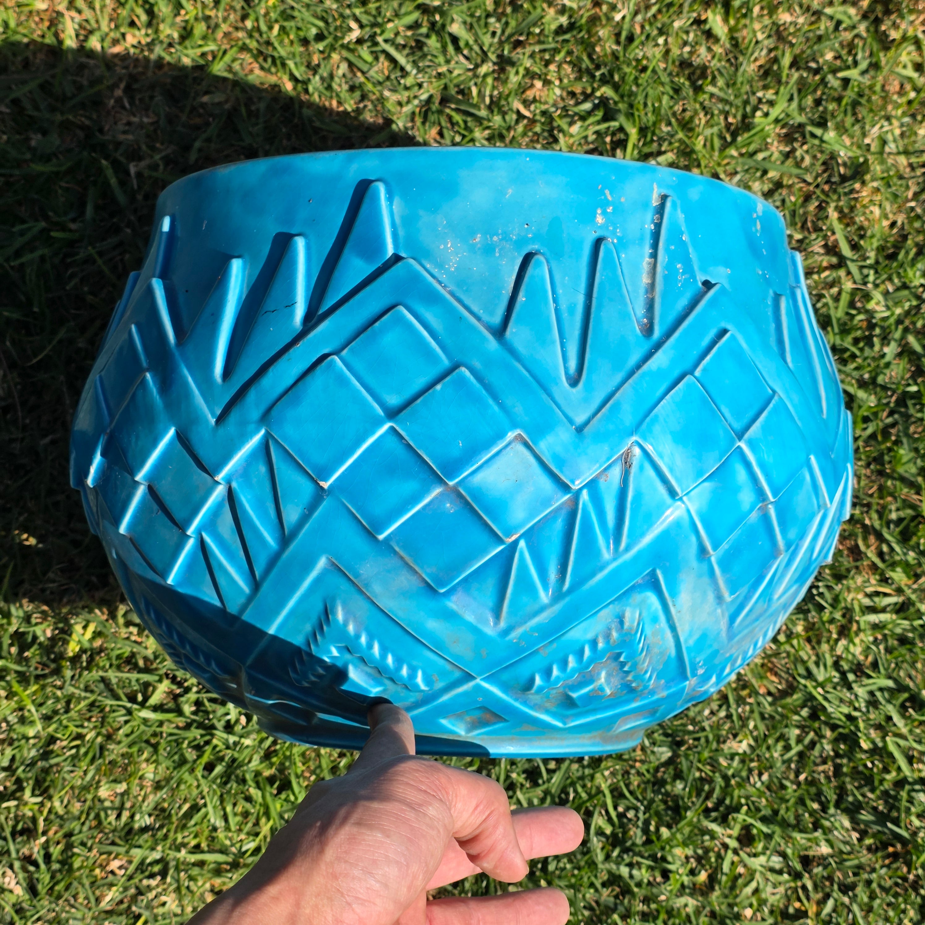 Oversized 14" Atlantic Mold Southwestern Ceramic Planter - Turquoise Accents