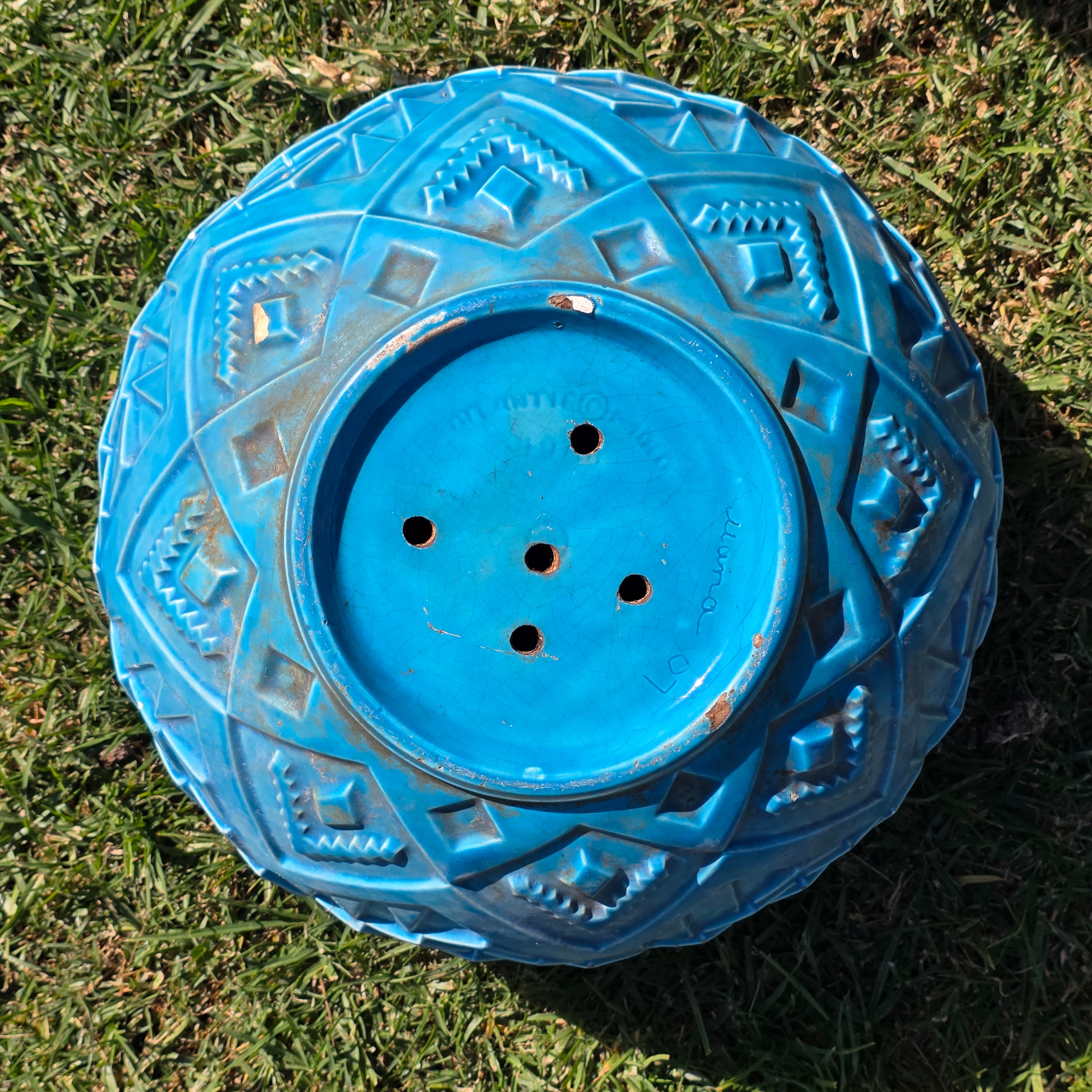 Oversized 14" Atlantic Mold Southwestern Ceramic Planter - Turquoise Accents