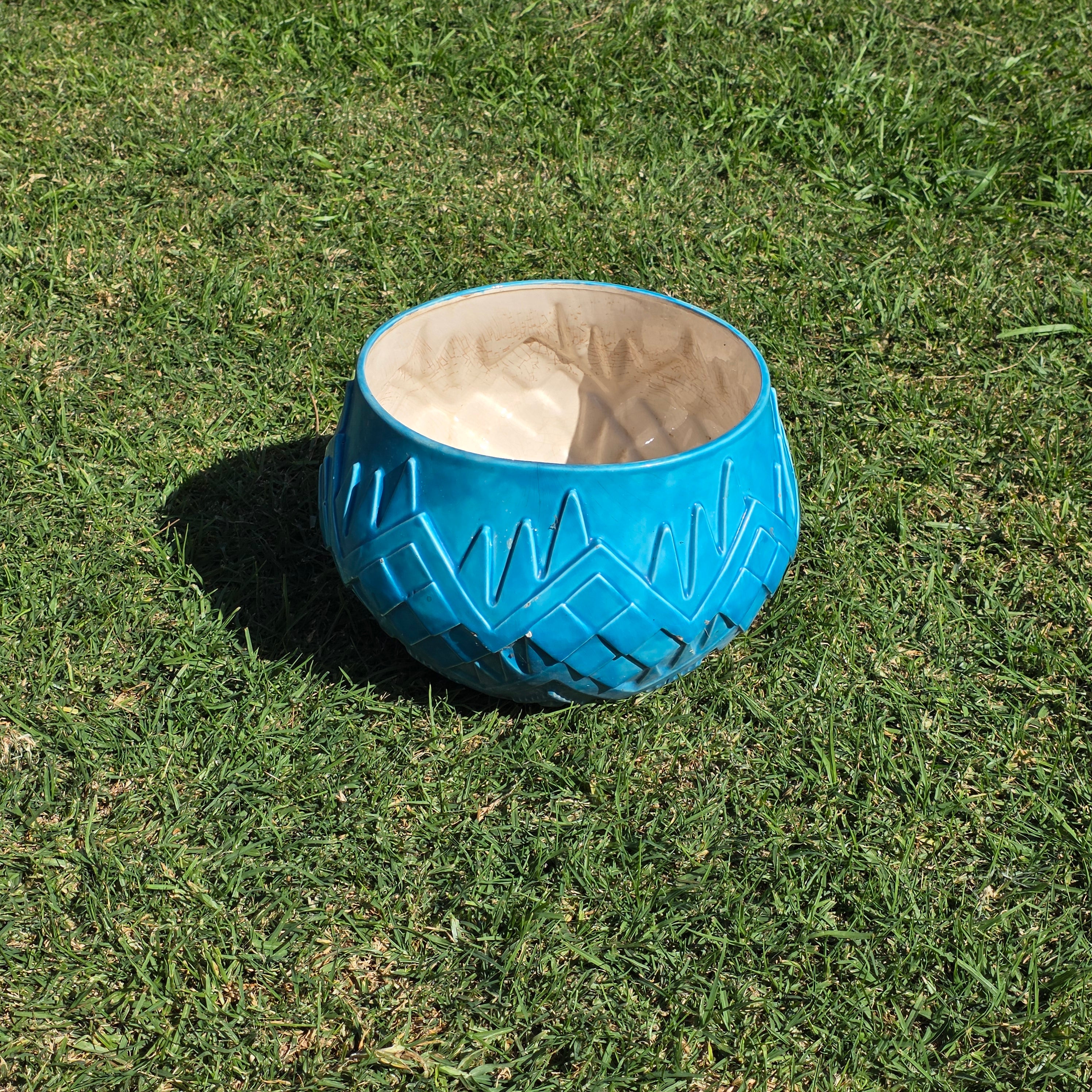 Oversized 14" Atlantic Mold Southwestern Ceramic Planter - Turquoise Accents