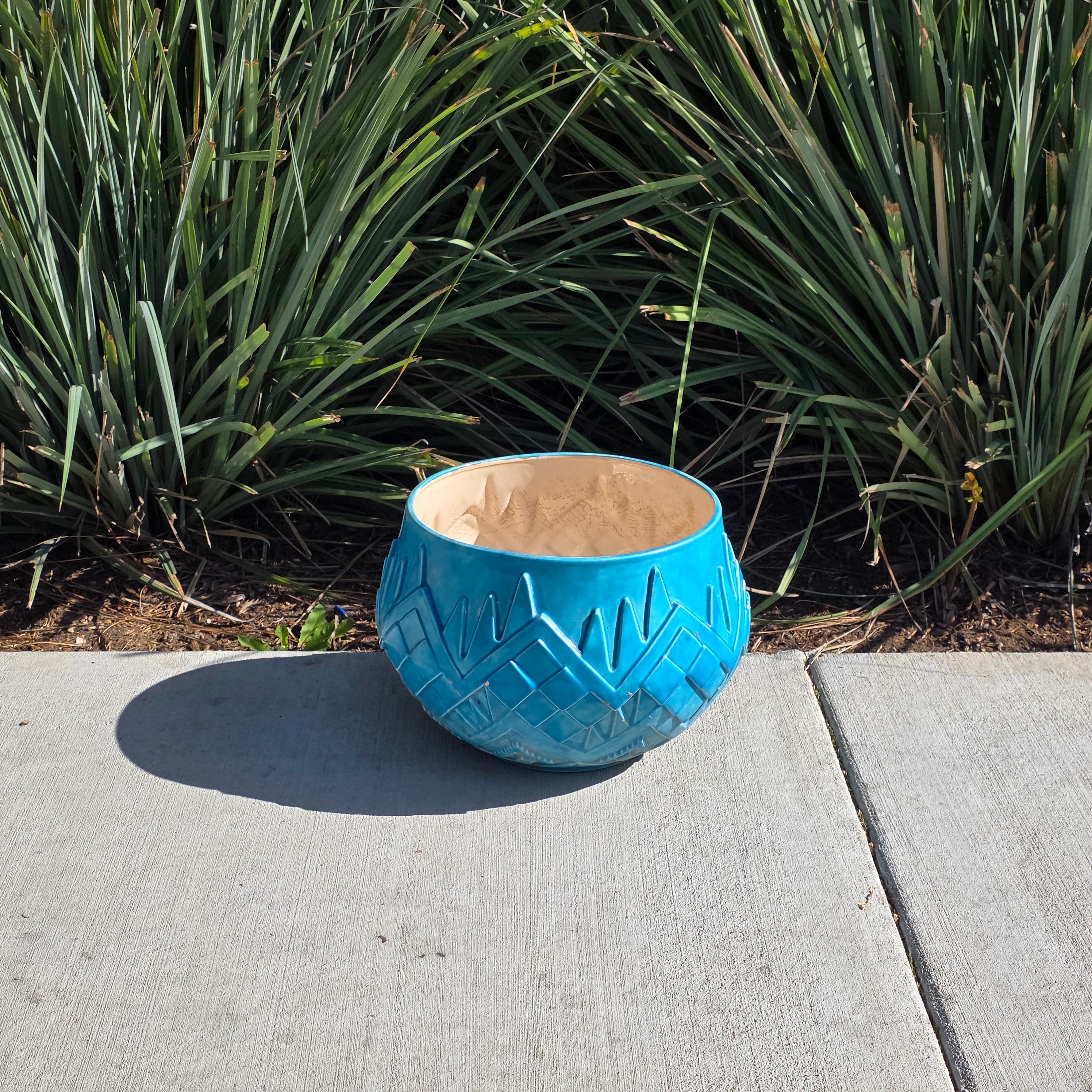 Oversized 14" Atlantic Mold Southwestern Ceramic Planter - Turquoise Accents
