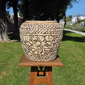 Vintage Tiki Style Ceramic Planter with Lovers' Kiss & Tropical Relief 10"H