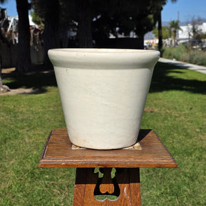 Vintage White Glazed Ceramic Garden Planter - 10" Diameter