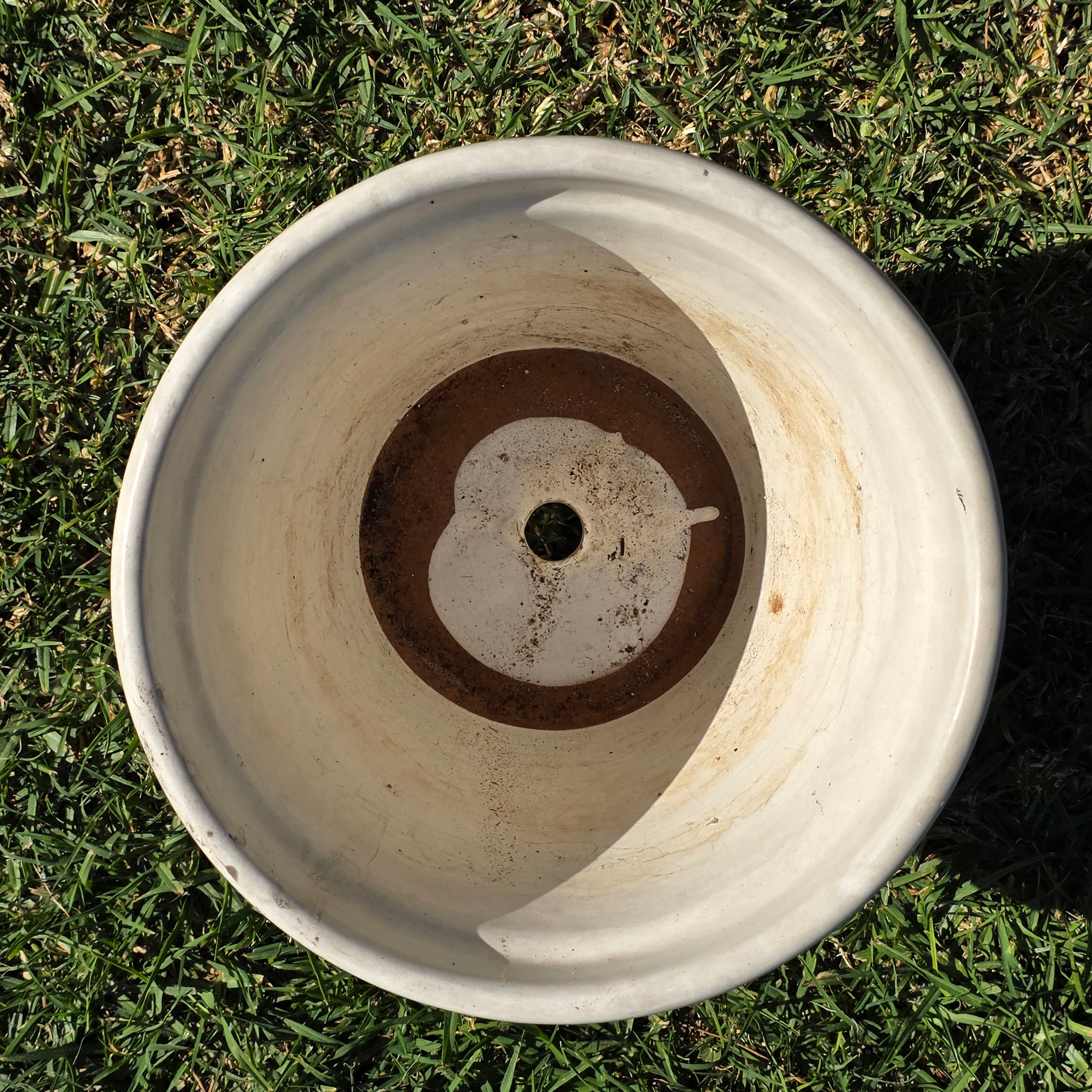 Vintage White Glazed Ceramic Garden Planter - 10" Diameter