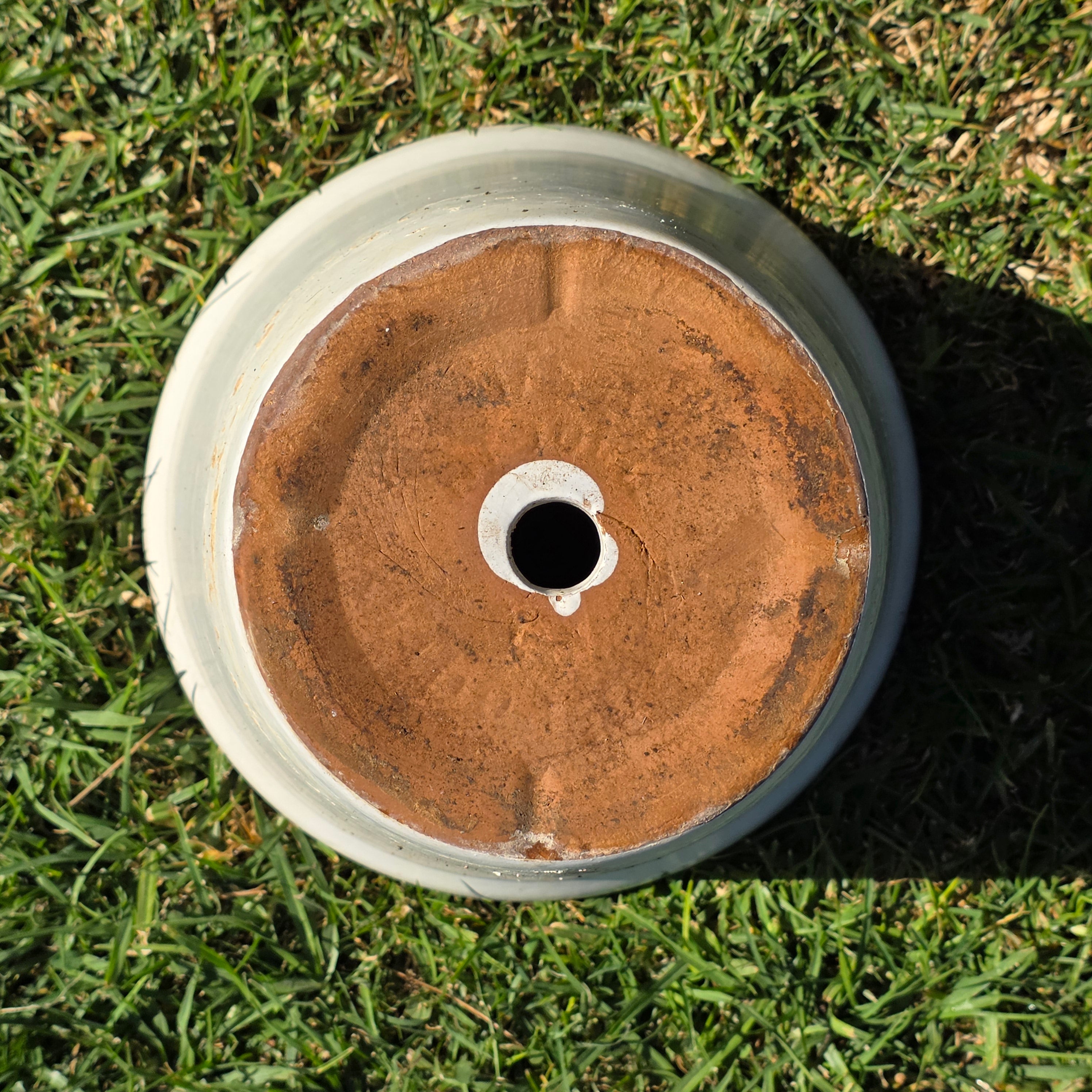 Vintage White Glazed Ceramic Garden Planter - 10" Diameter