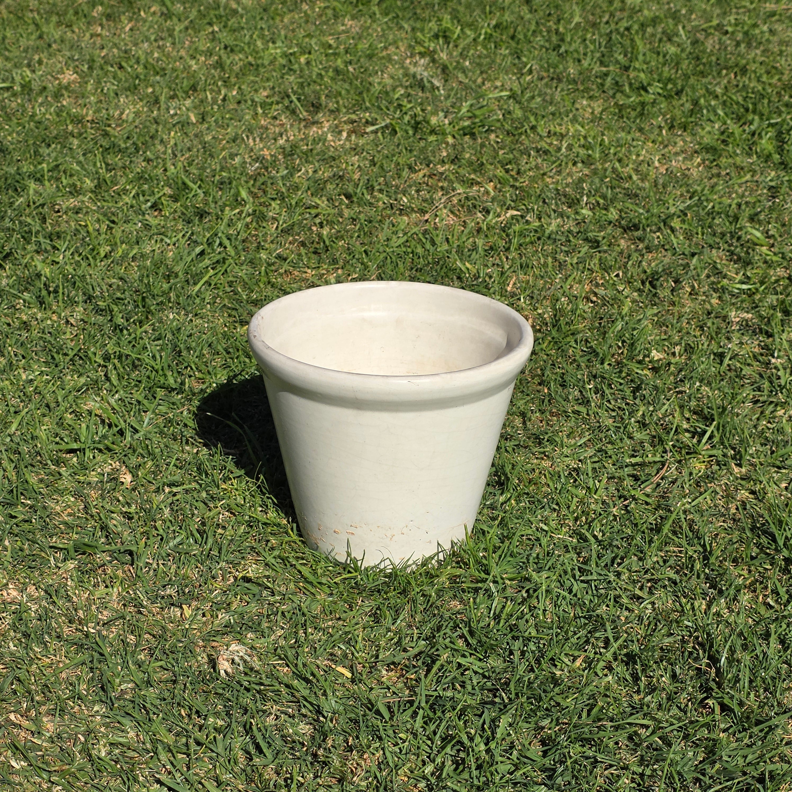 Vintage White Glazed Ceramic Garden Planter - 10" Diameter
