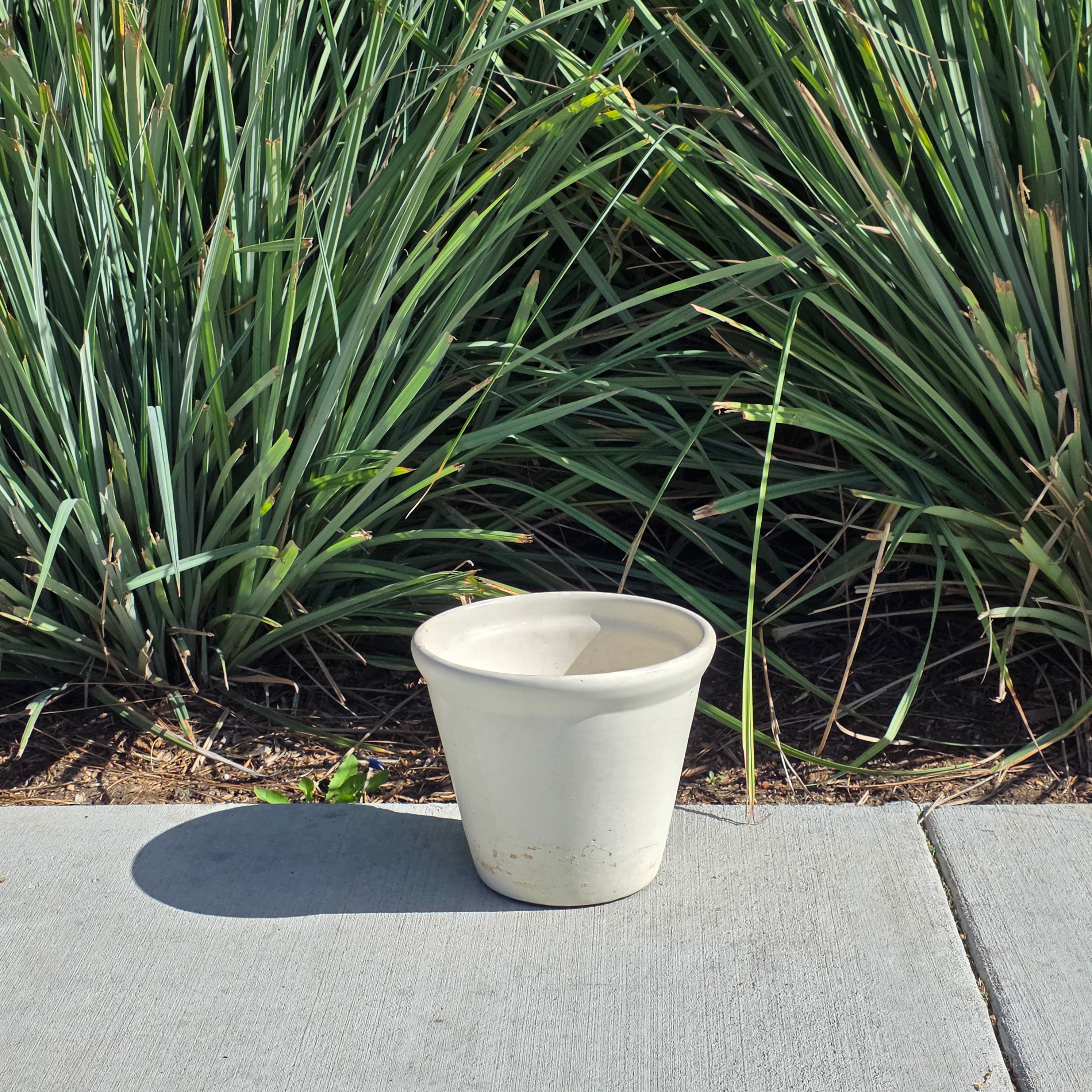 Vintage White Glazed Ceramic Garden Planter - 10" Diameter