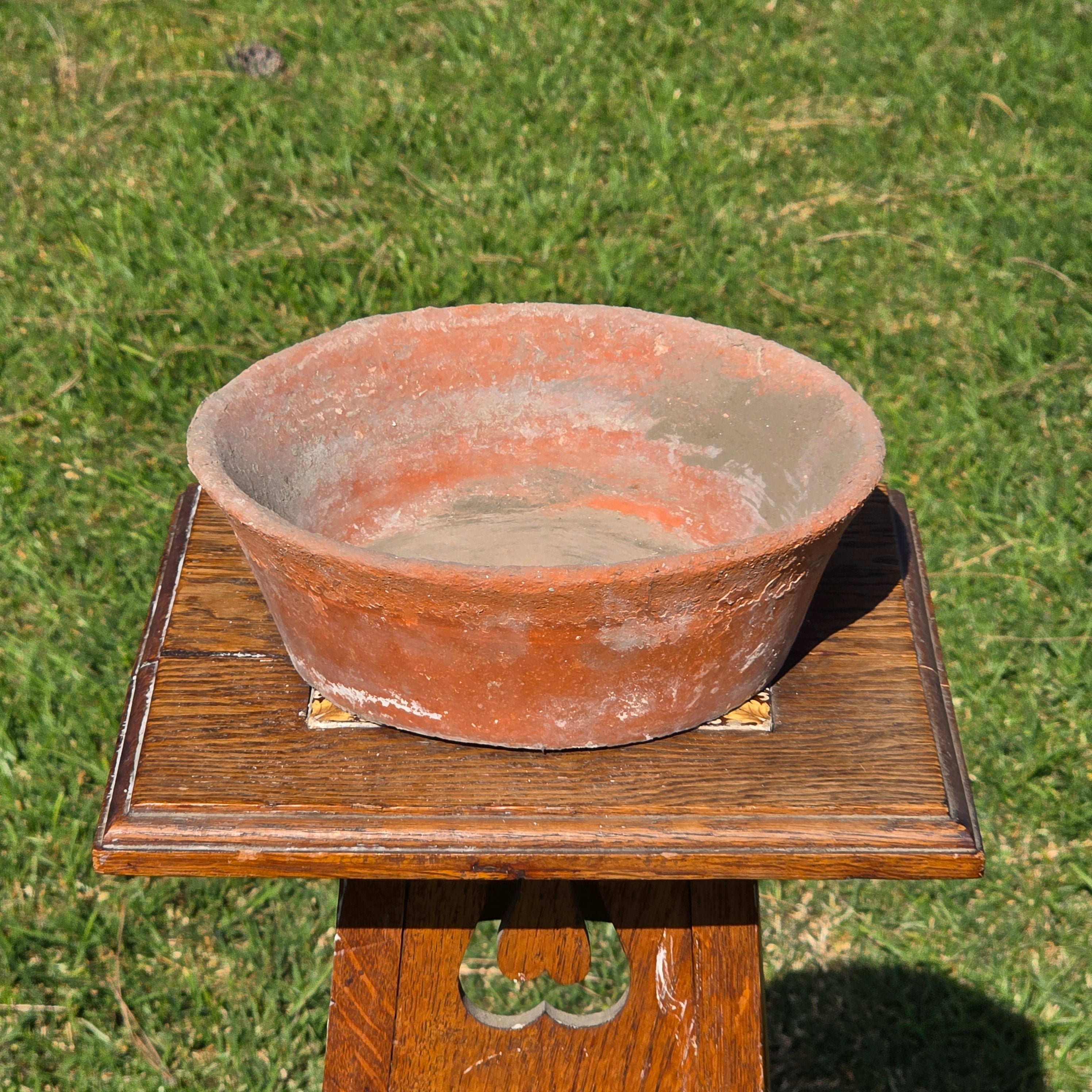 Vintage Weathered Terracotta Bowl - Aged Earthy Patina Planter 9"Dia x 3"H