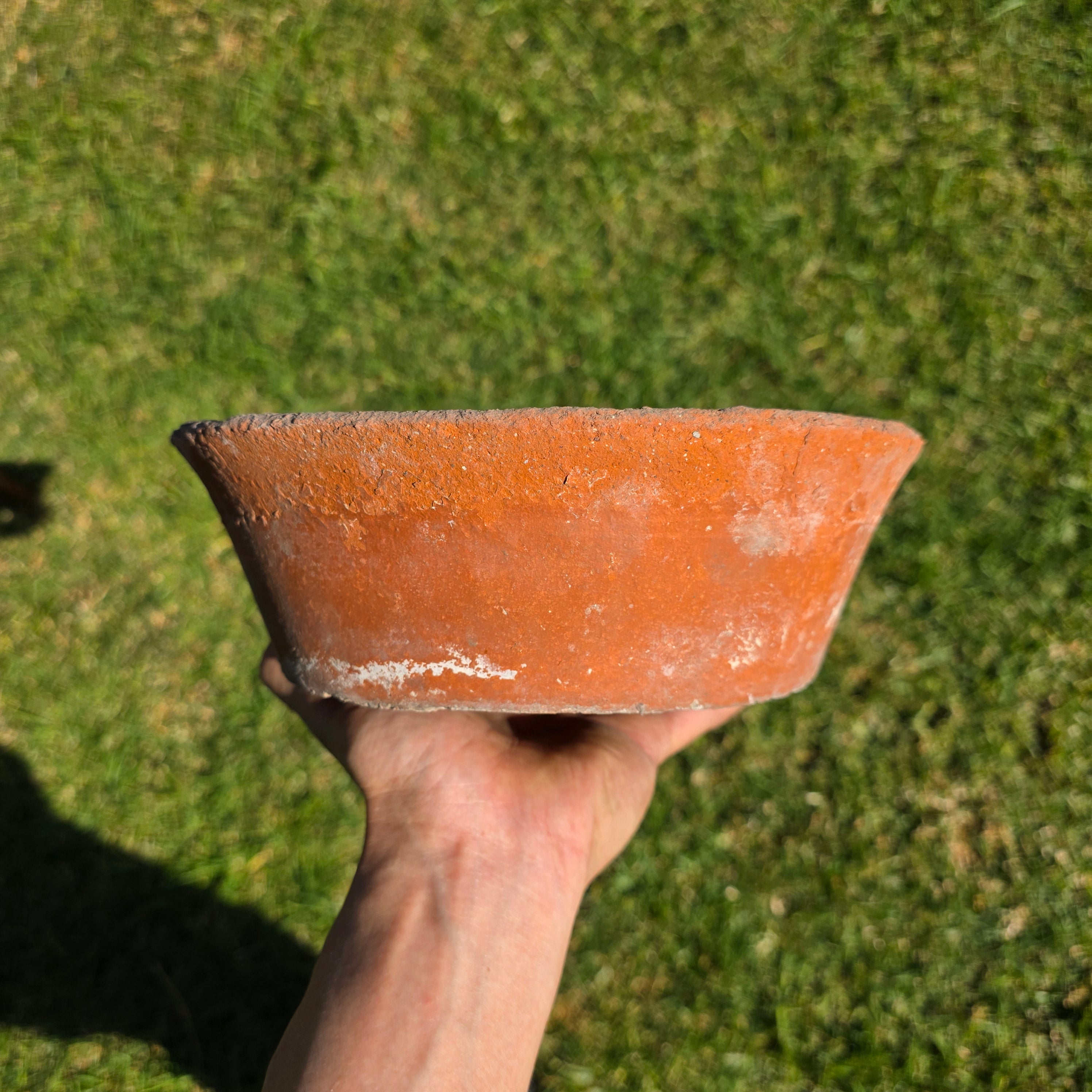 Vintage Weathered Terracotta Bowl - Aged Earthy Patina Planter 9"Dia x 3"H