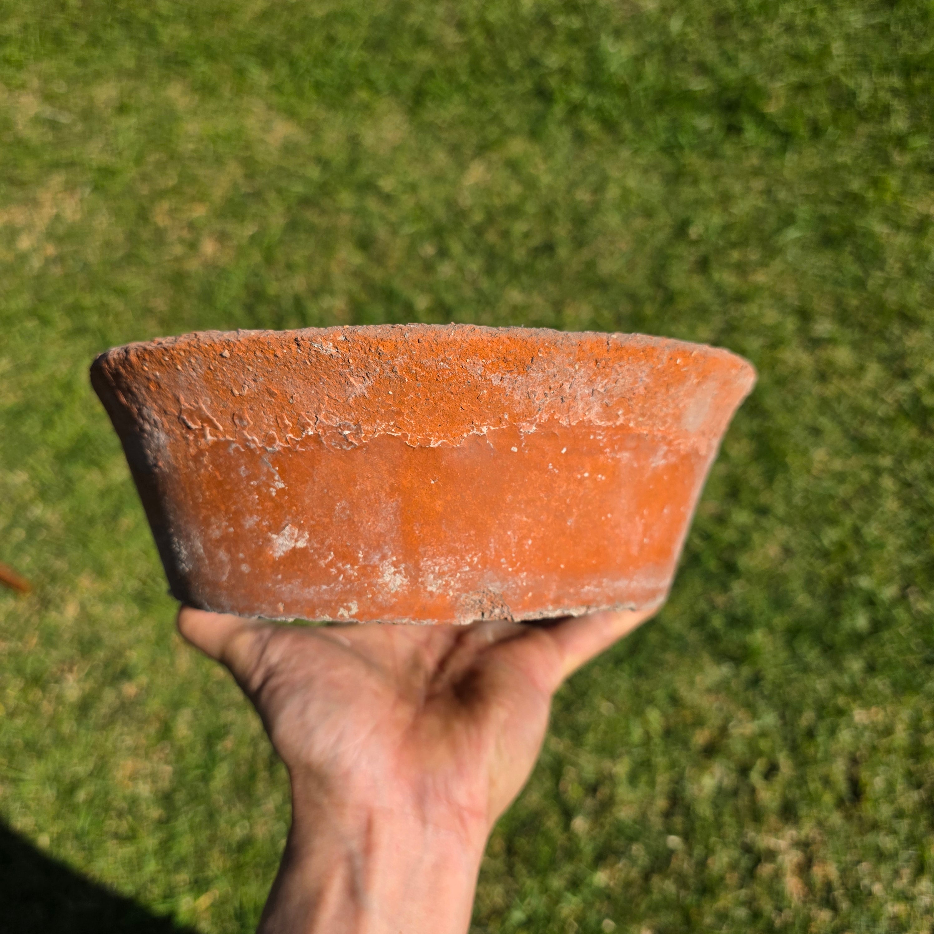 Vintage Weathered Terracotta Bowl - Aged Earthy Patina Planter 9"Dia x 3"H