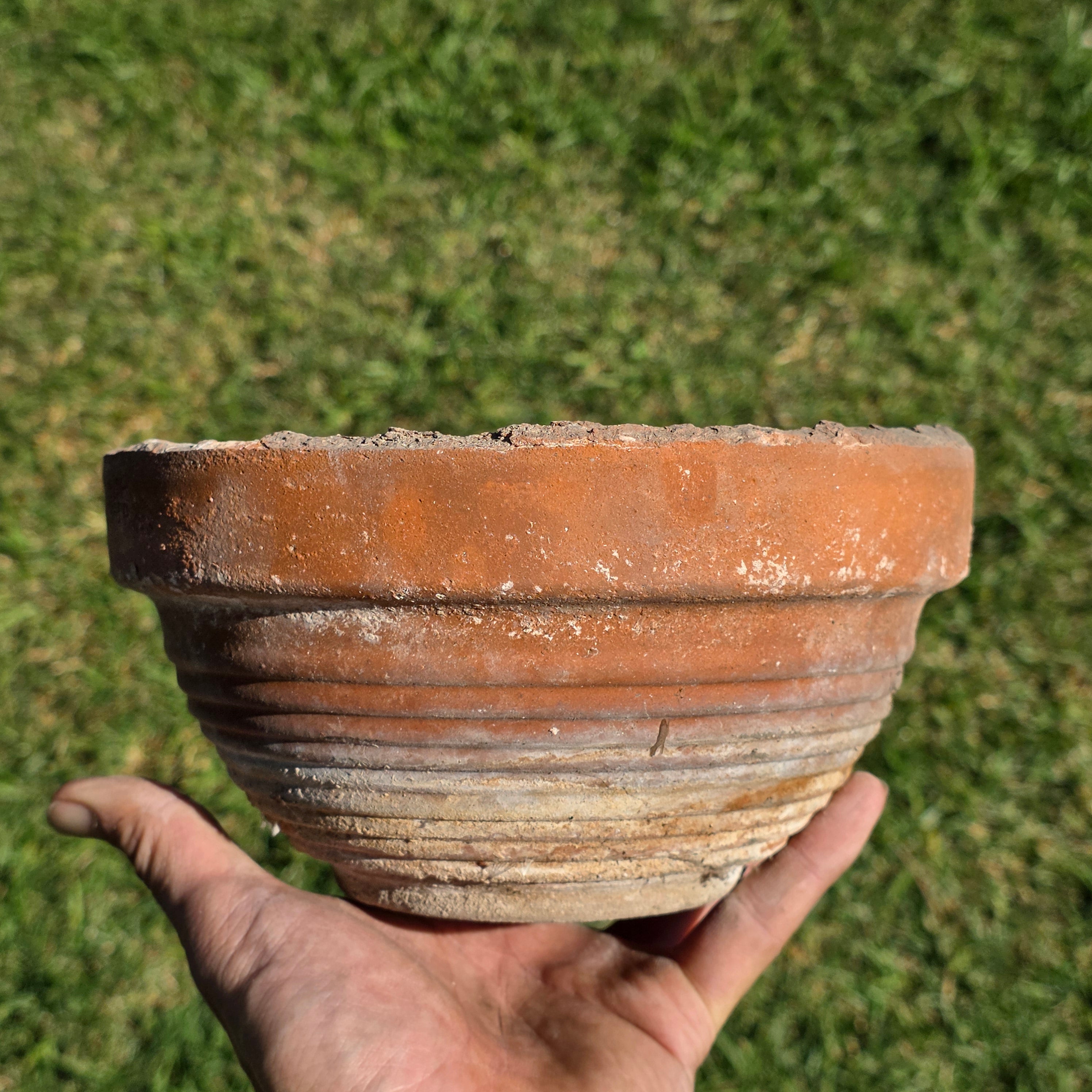 Vintage SILMA Italy Ribbed Terracotta Planter Pot - 7.75" Diameter