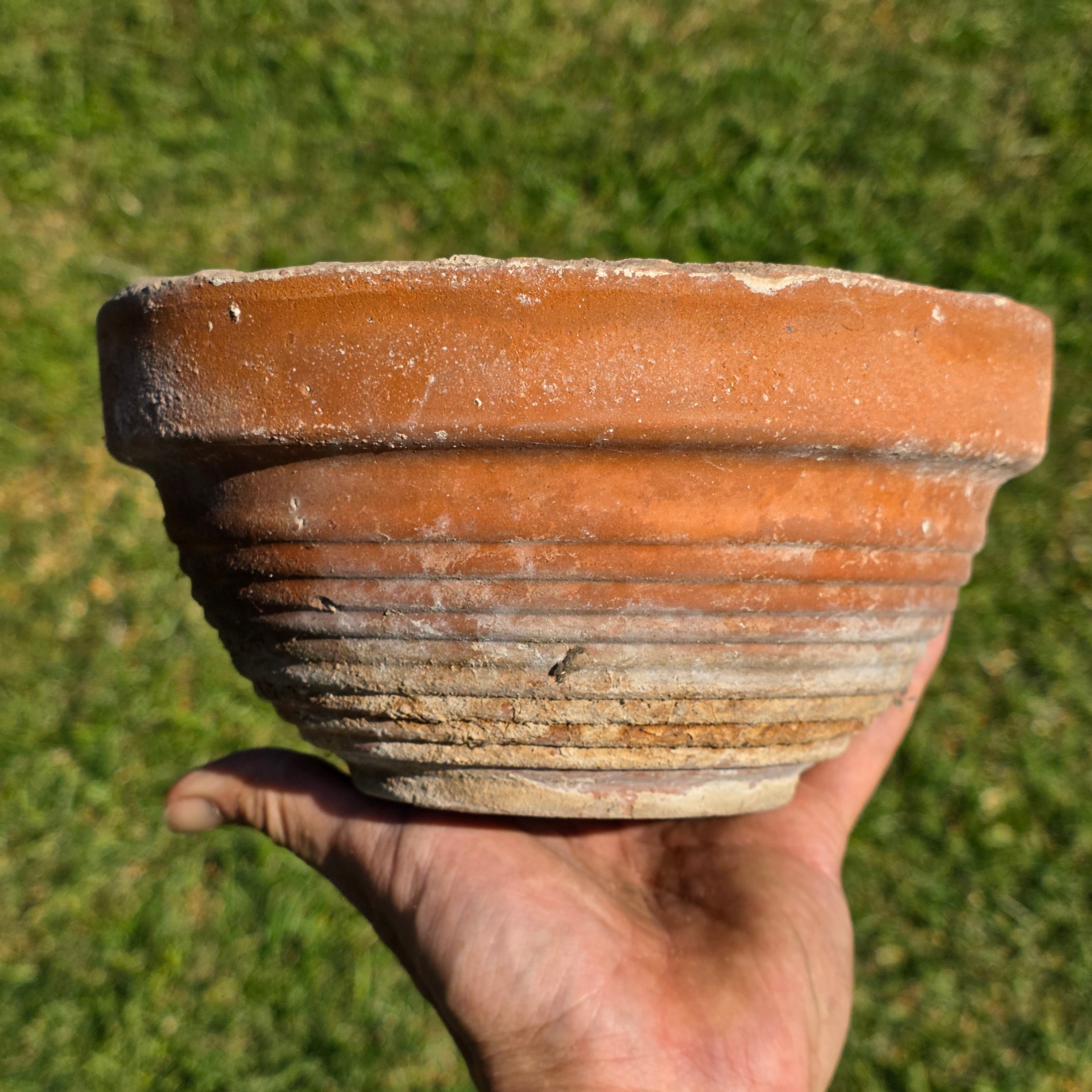 Vintage SILMA Italy Ribbed Terracotta Planter Pot - 7.75" Diameter