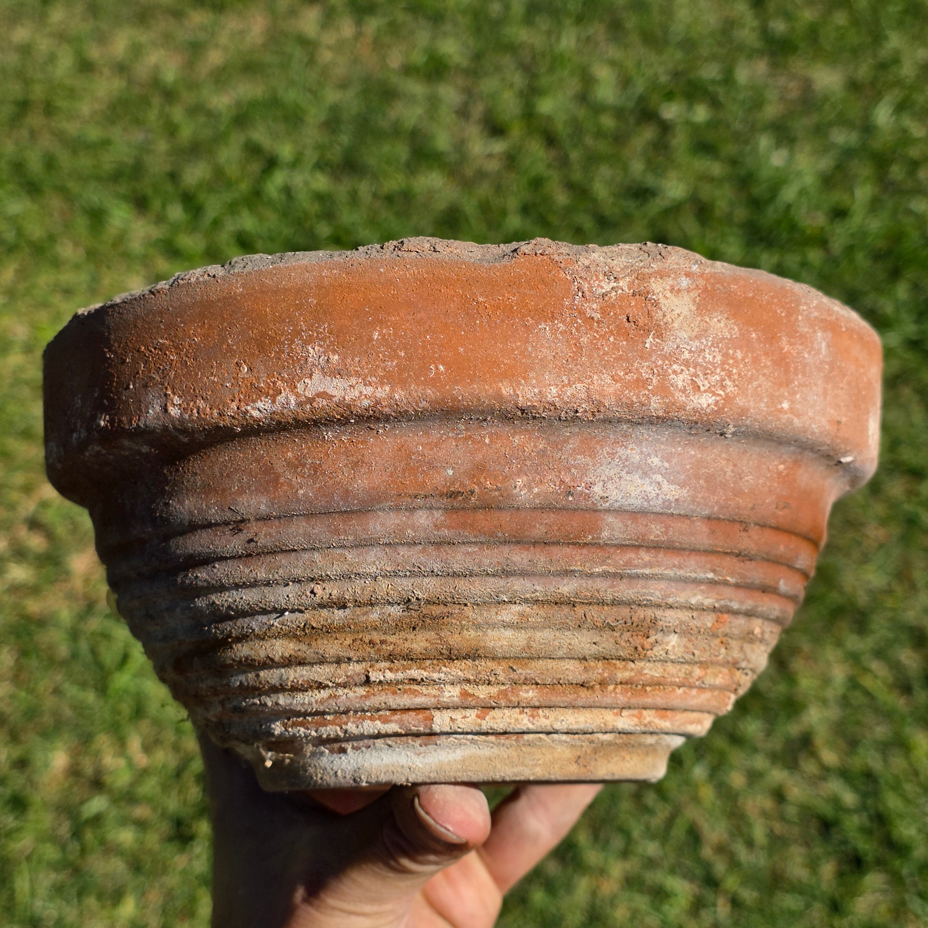 Vintage SILMA Italy Ribbed Terracotta Planter Pot - 7.75" Diameter