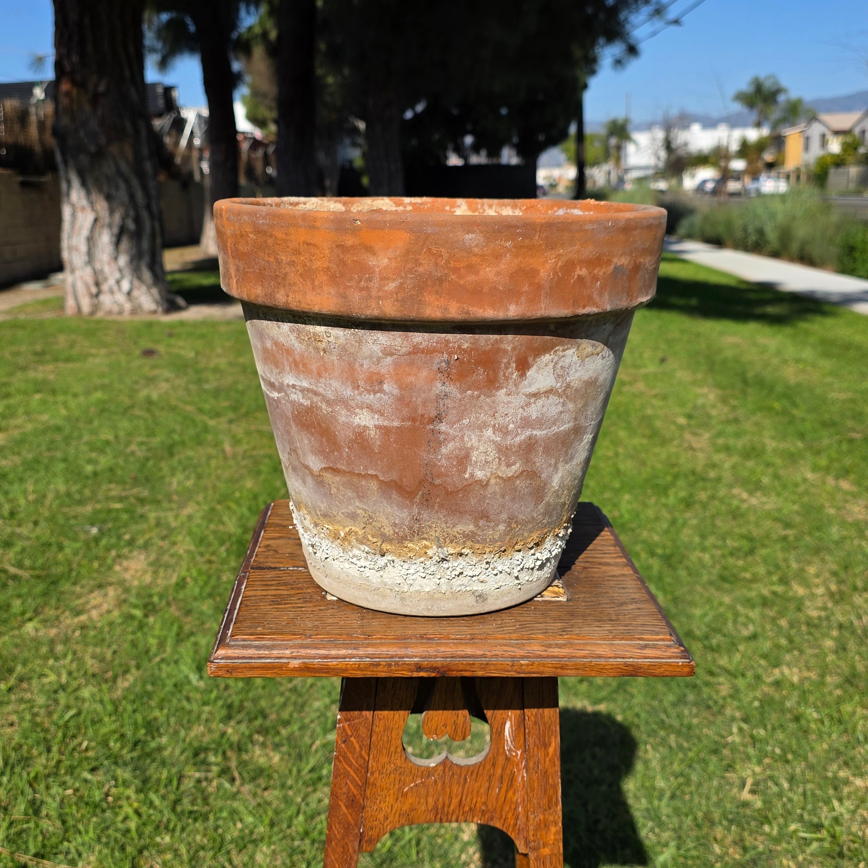 Vintage Weathered Terracotta Planter with Natural Antique Patina - 10.75"Dia