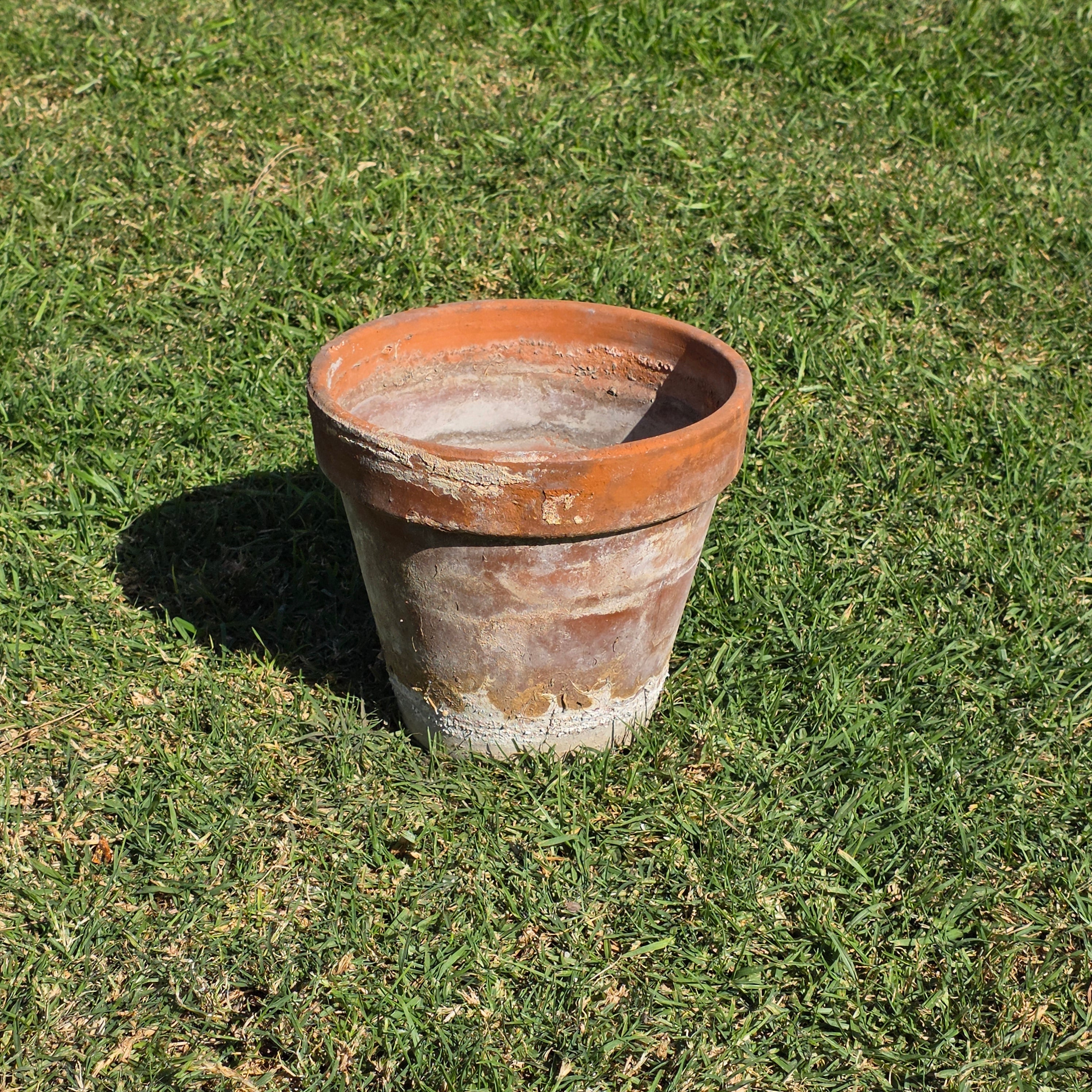 Vintage Weathered Terracotta Planter with Natural Antique Patina - 10.75"Dia