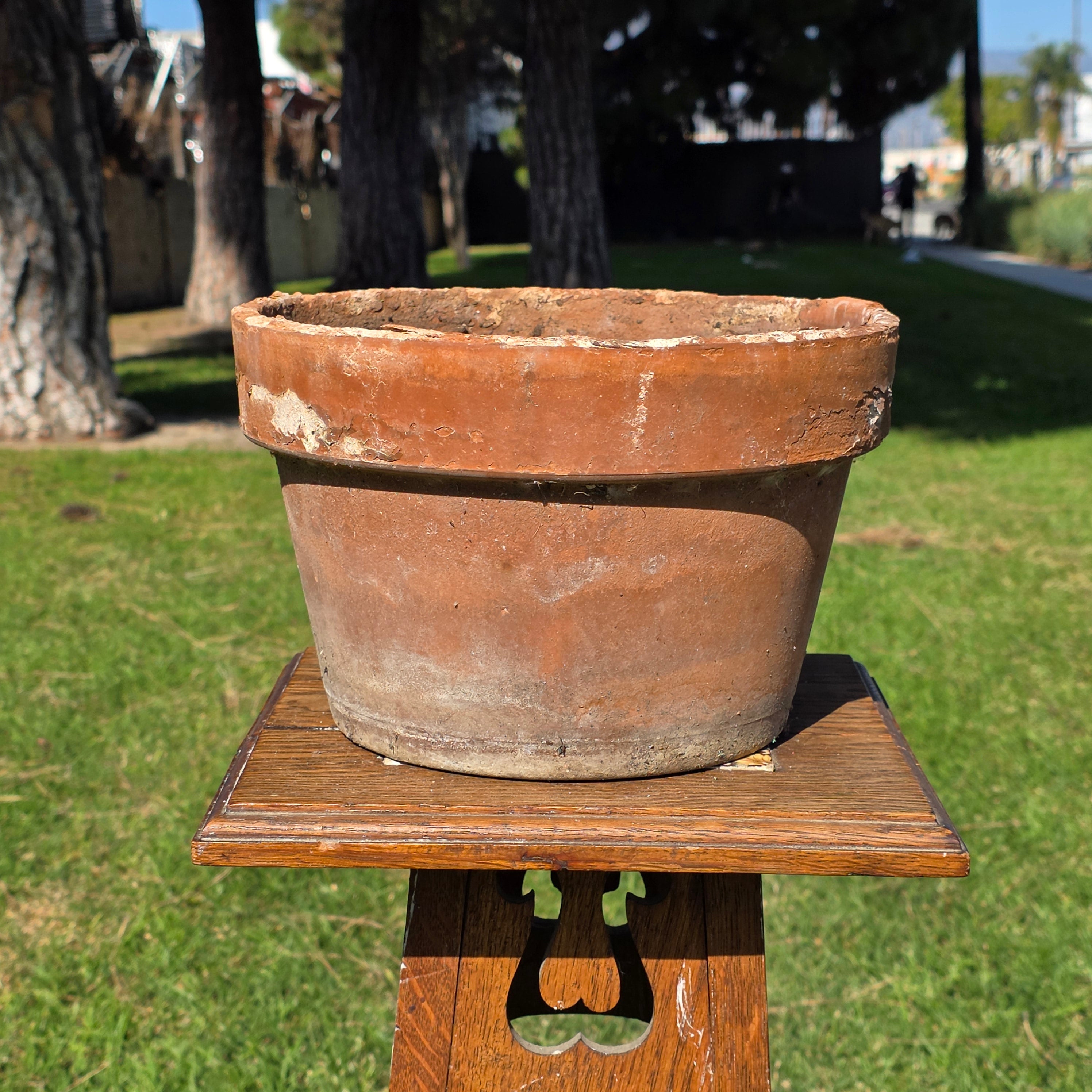 Vintage 10.5" Heavy-Walled Straight Rim Terracotta Planter - Aged Workshop Pot
