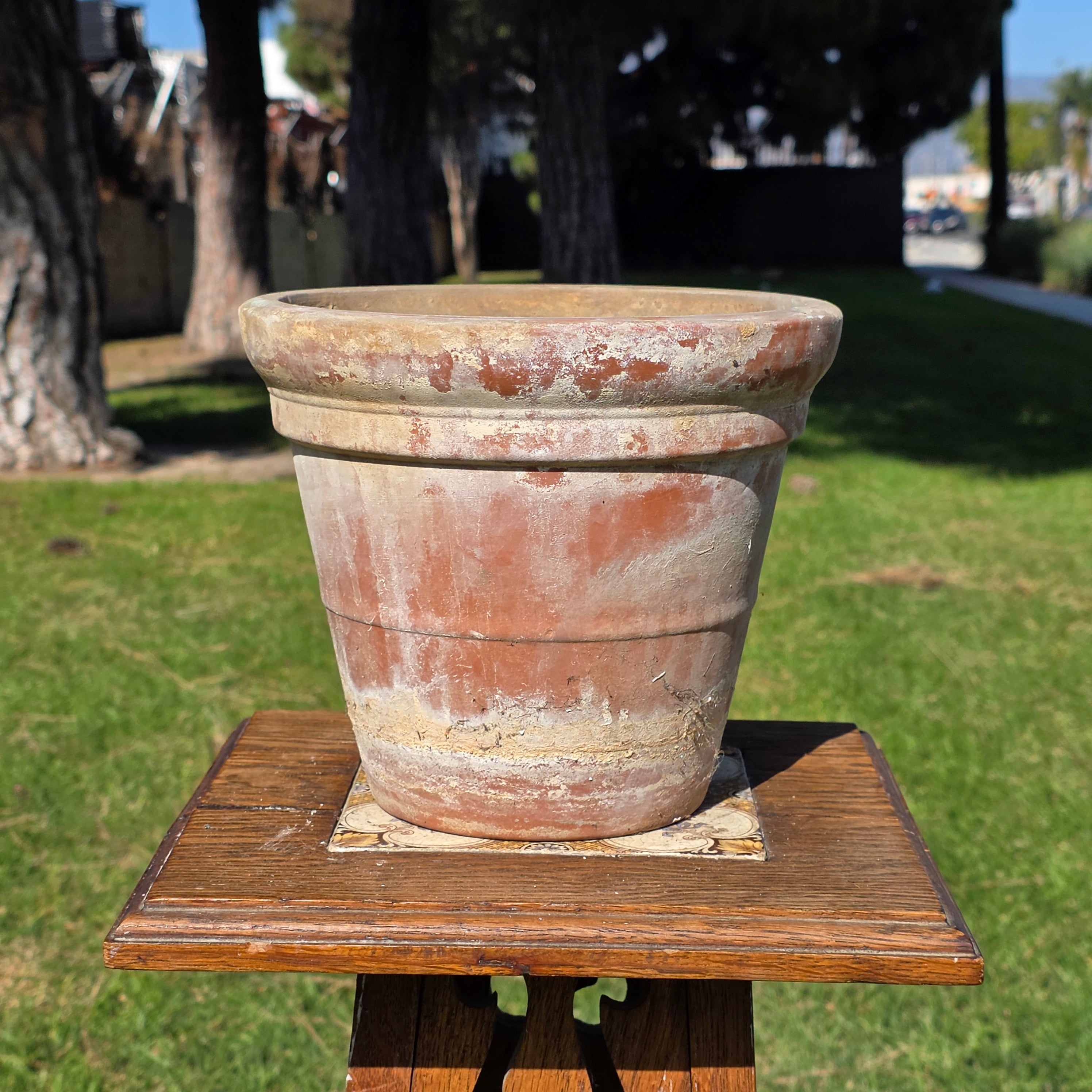 Vintage 8.5" Stepped Rim Terracotta Planter - Aged Architectural Garden Pot